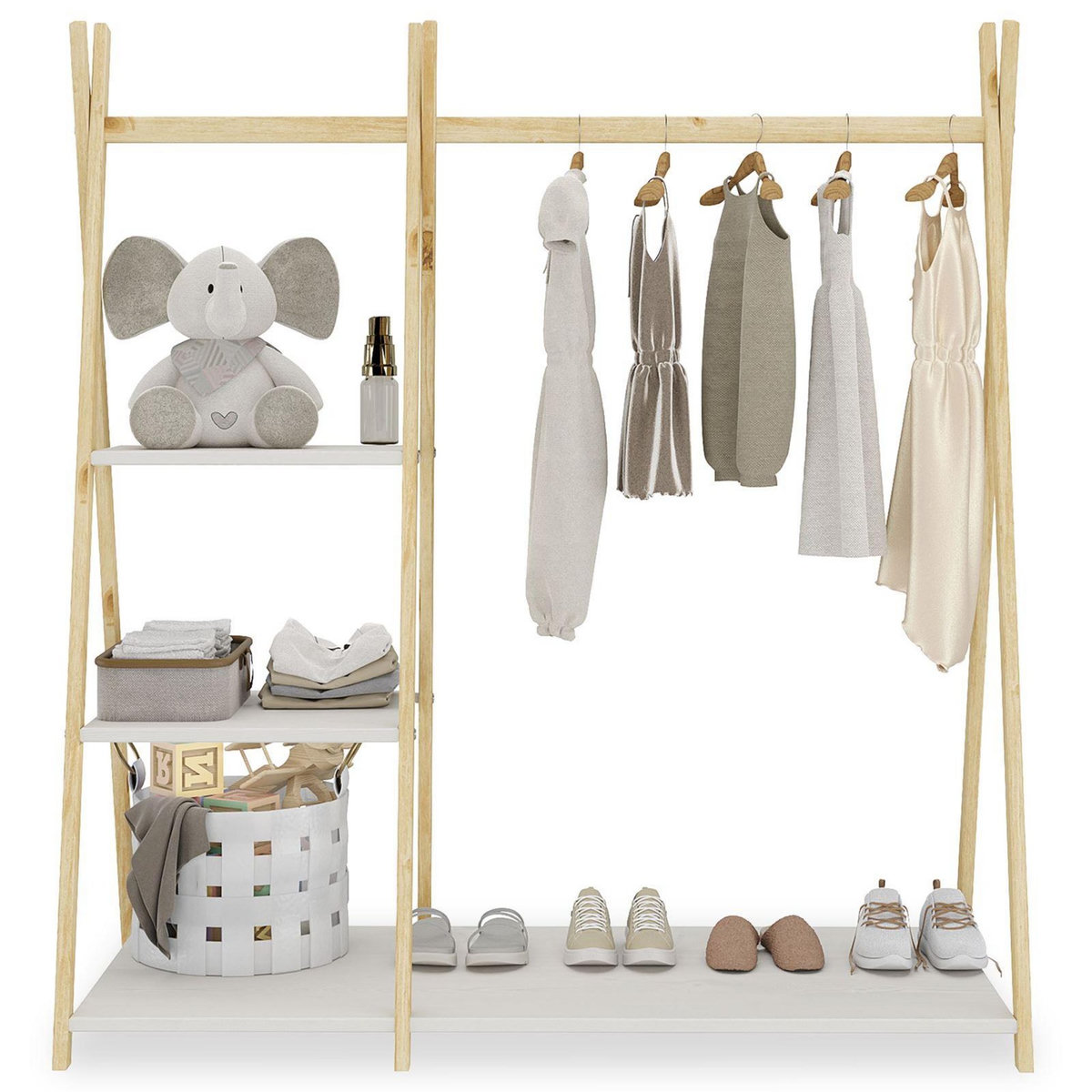 IDIMEX Penderie pour enfants LOTTE avec 3 étagères, en bois massif