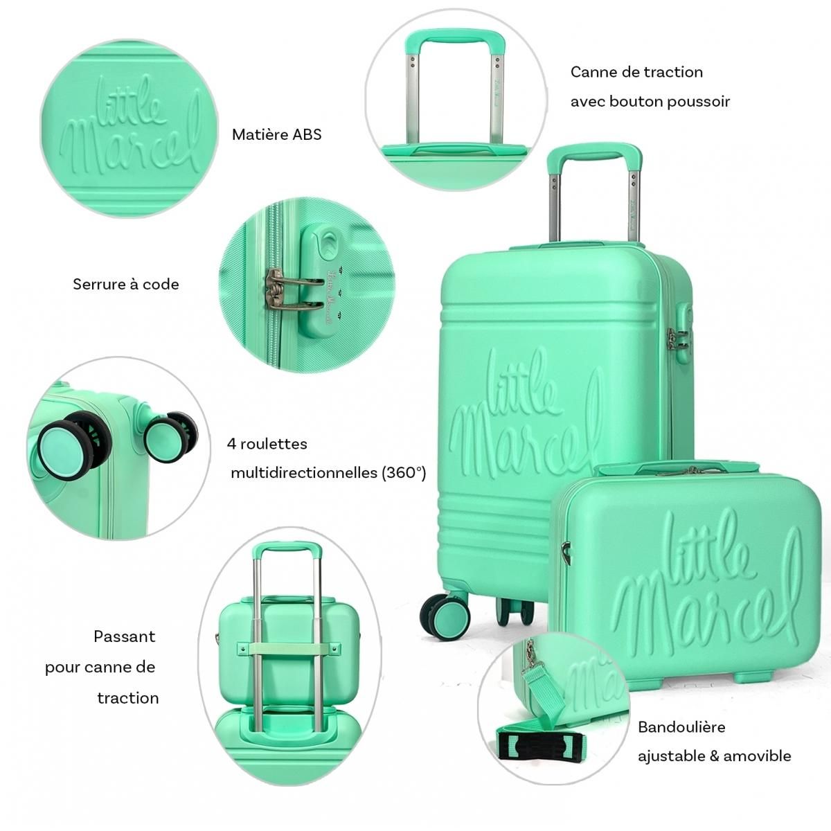 Little Marcel Lot valise cabine 55cm plus un vanity rigide