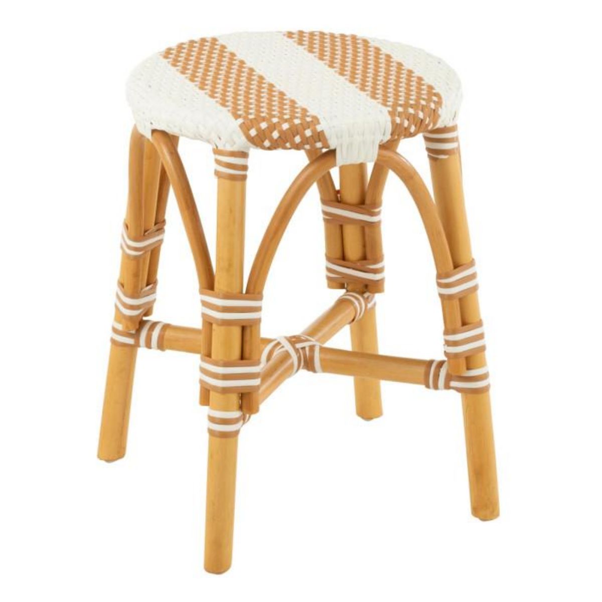Paris Prix Tabouret en Rotin  Danial  44cm Blanc & Naturel