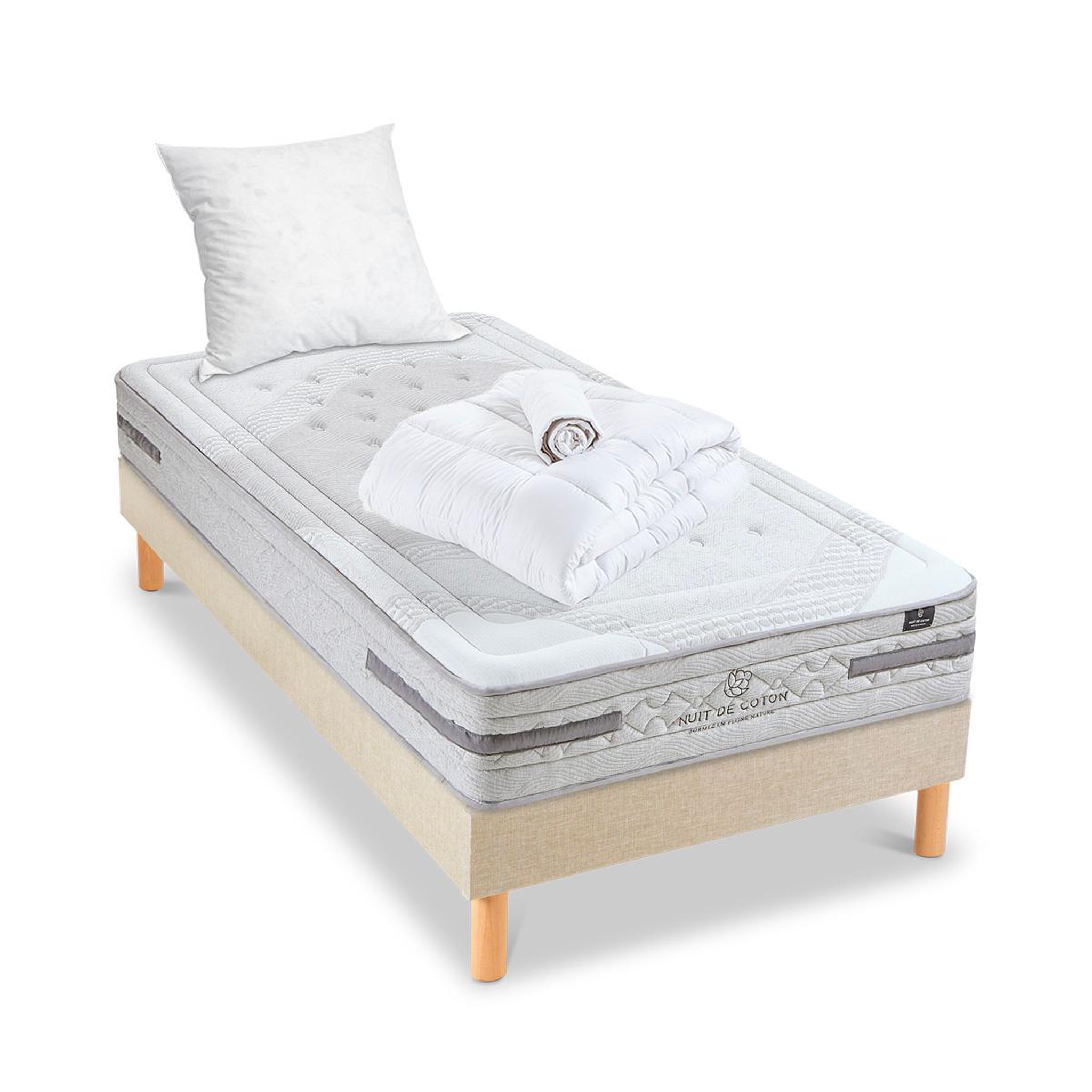 Voir la diapositive 1 : NUIT DE COTON Nuit de coton | pack prêt à dormir serenade | matelas ressorts ensachés + sommier + accessoires