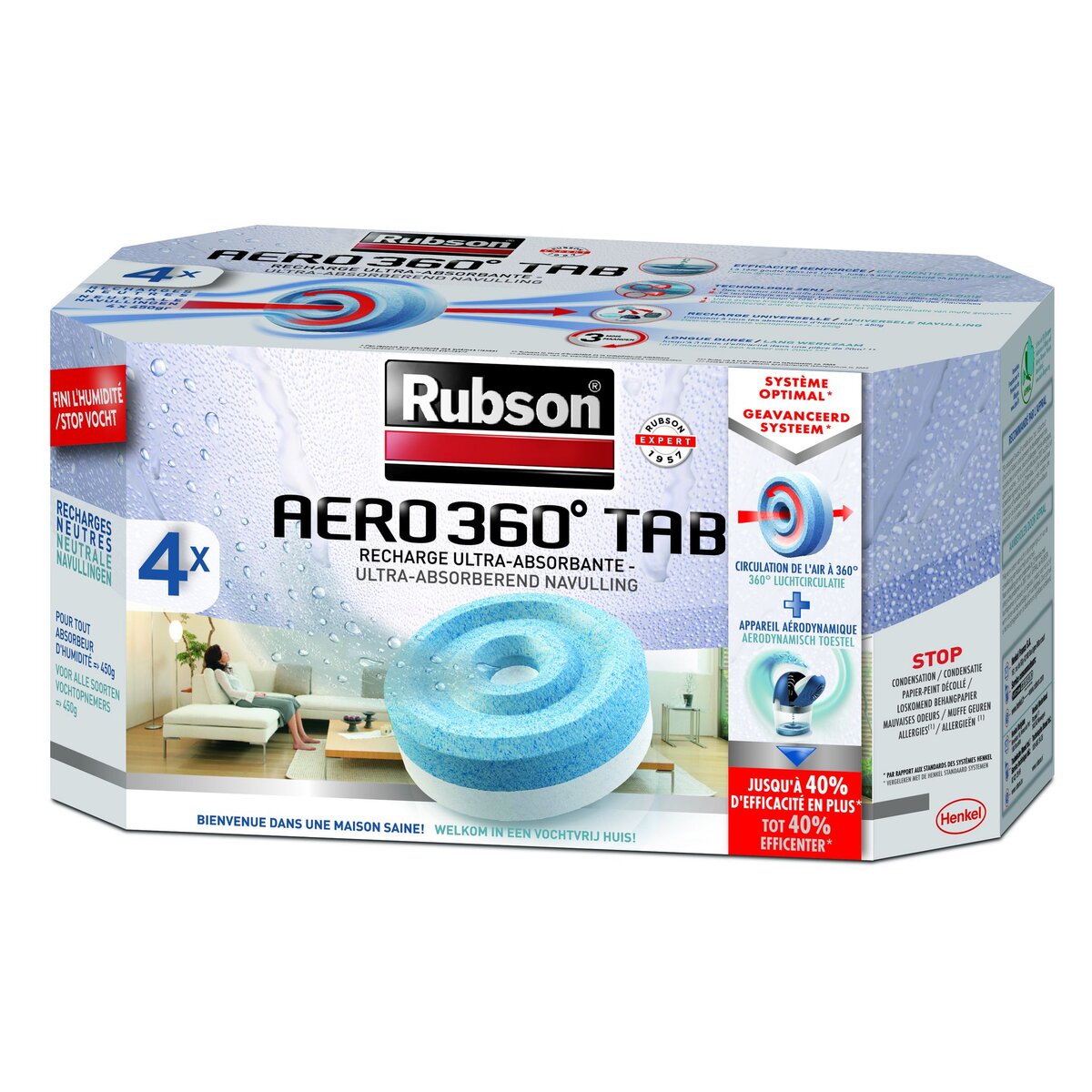 Rubson recharge absorbeur d'humidité Aero° 360 450g lavande 4 pièces