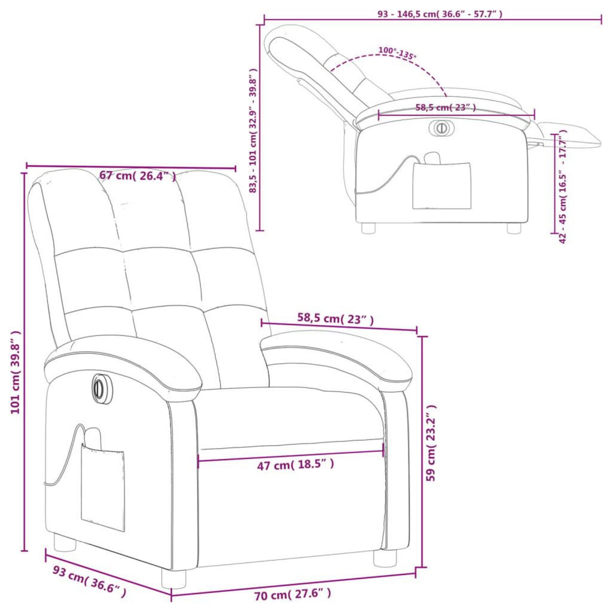 VIDAXL Fauteuil de massage inclinable electrique Marron fonce Tissu