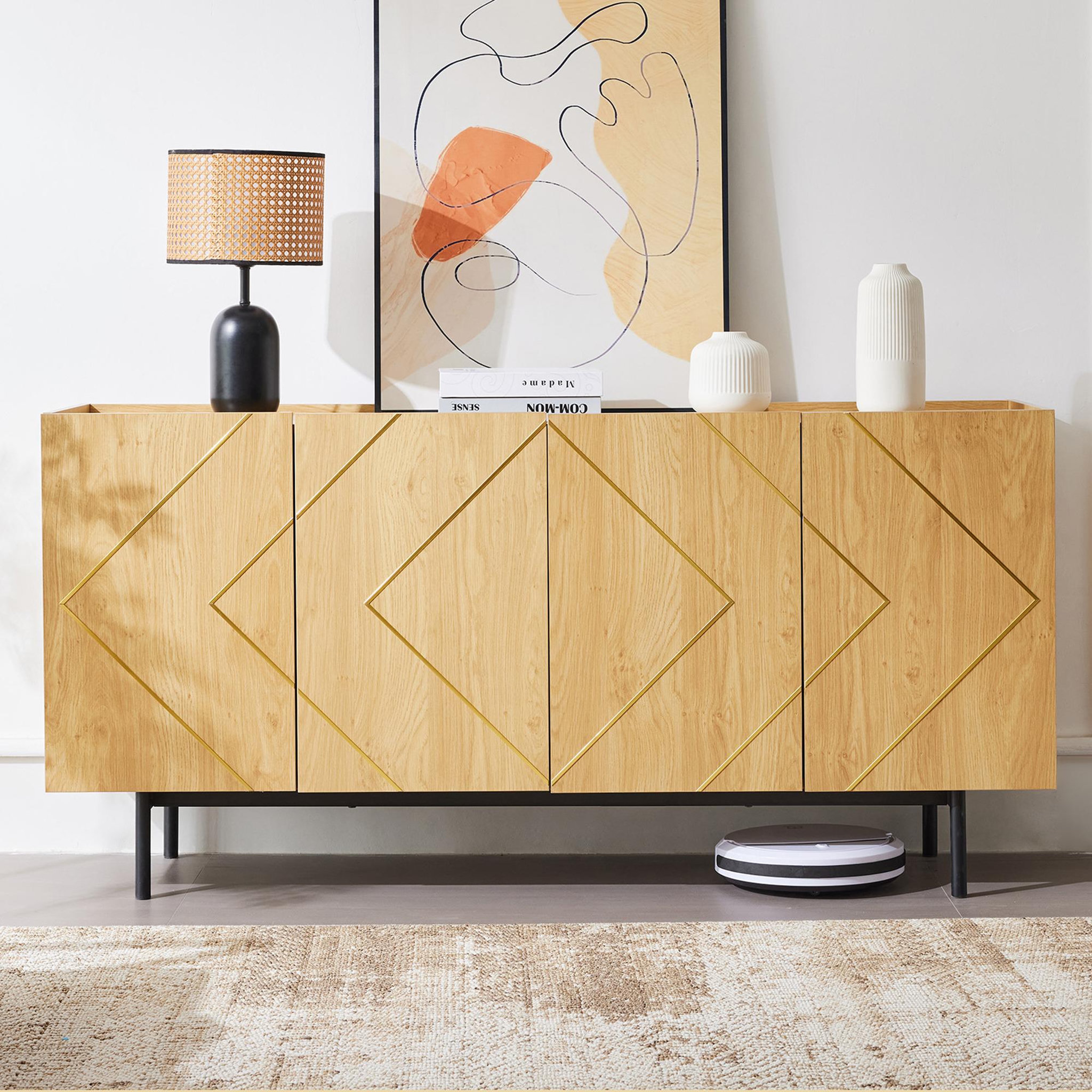 Voir la diapositive 2 : MERAX Buffet 4 porte(s) 0 tiroir(s) - 150 cm naturel panneau de particules