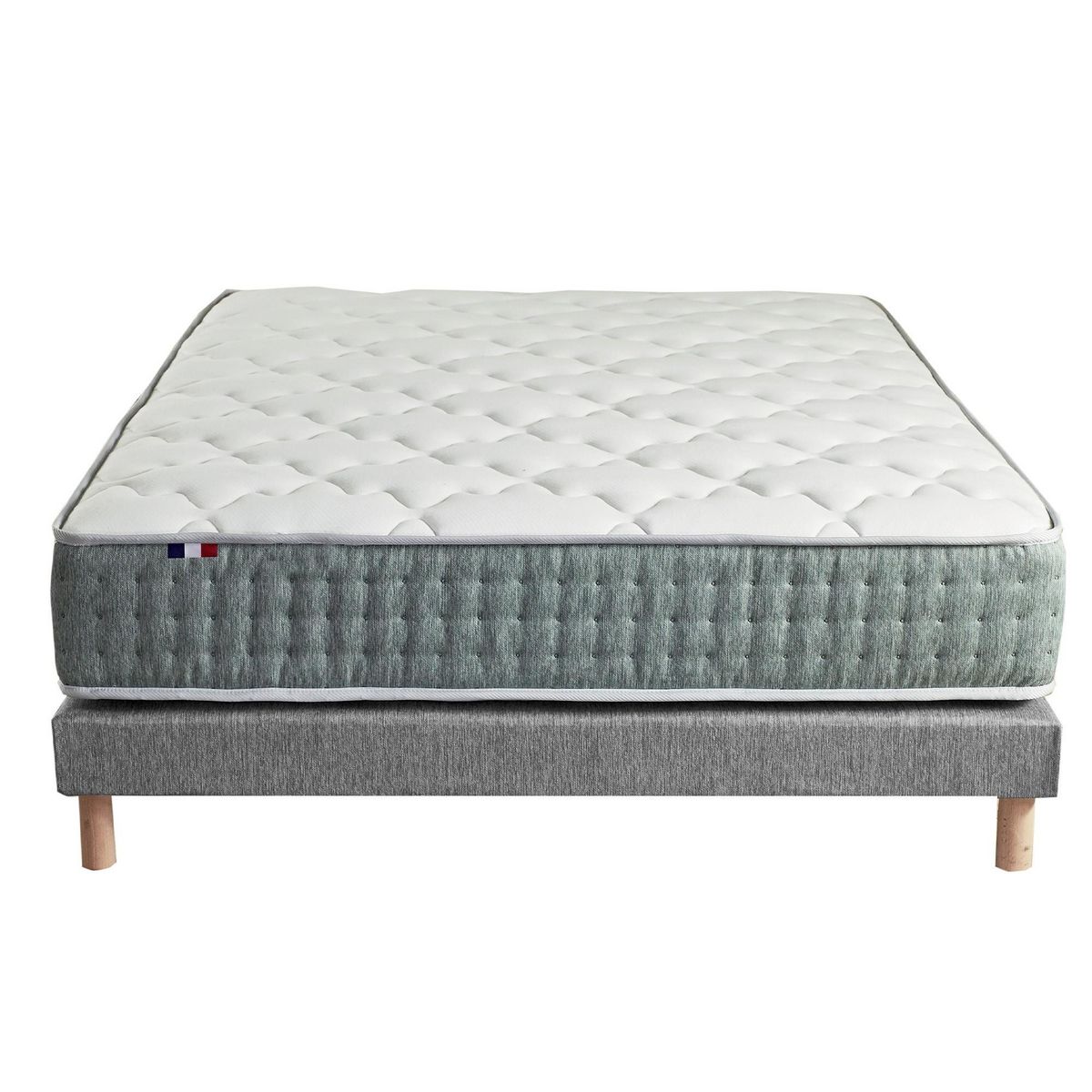 IDLITERIE Ensemble matelas Ressort 7 zones HYGGE + Sommier + couette + oreillers Fabriqué en France