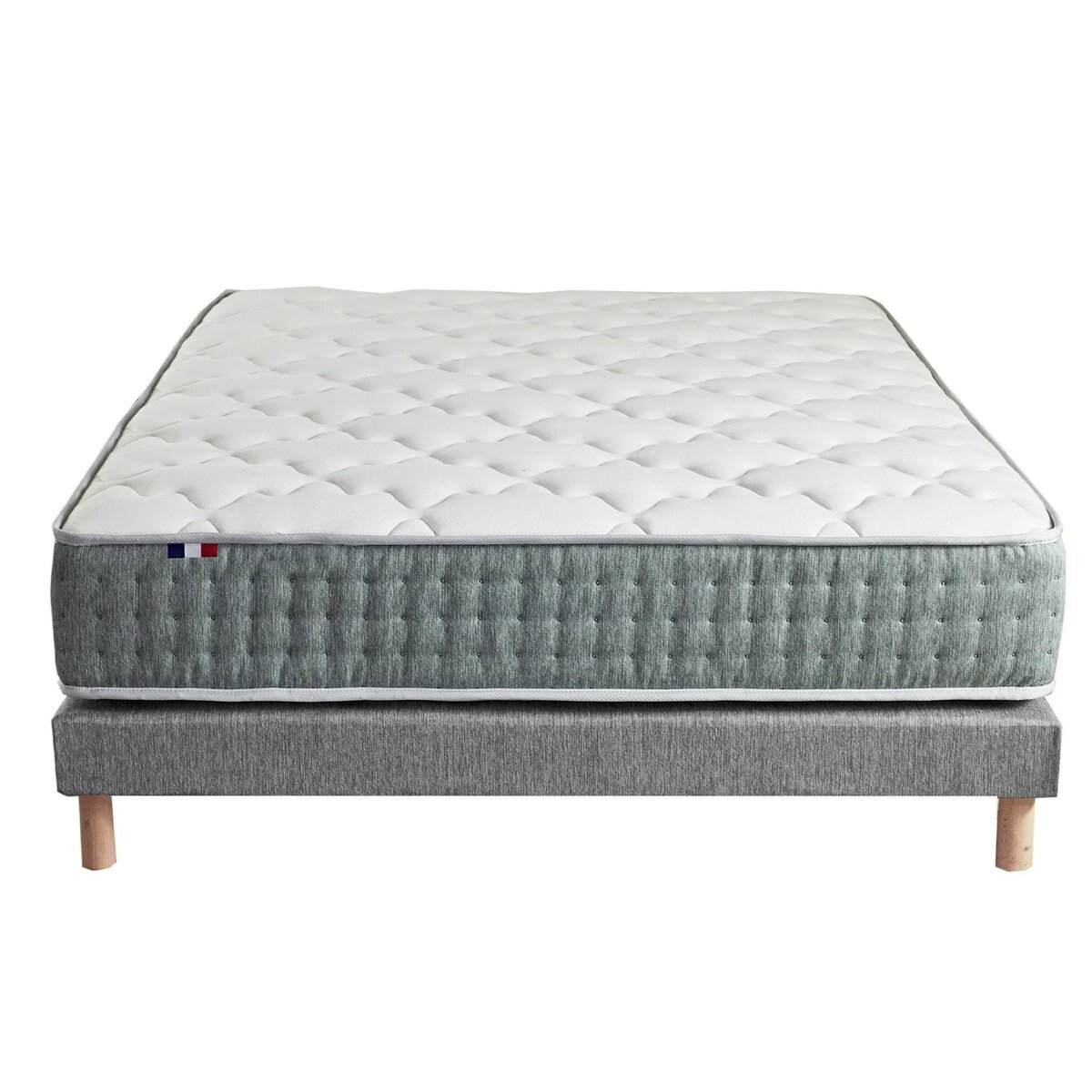IDLITERIE Ensemble matelas Ressort 7 zones HYGGE + Sommier + couette + oreillers Fabriqué en France