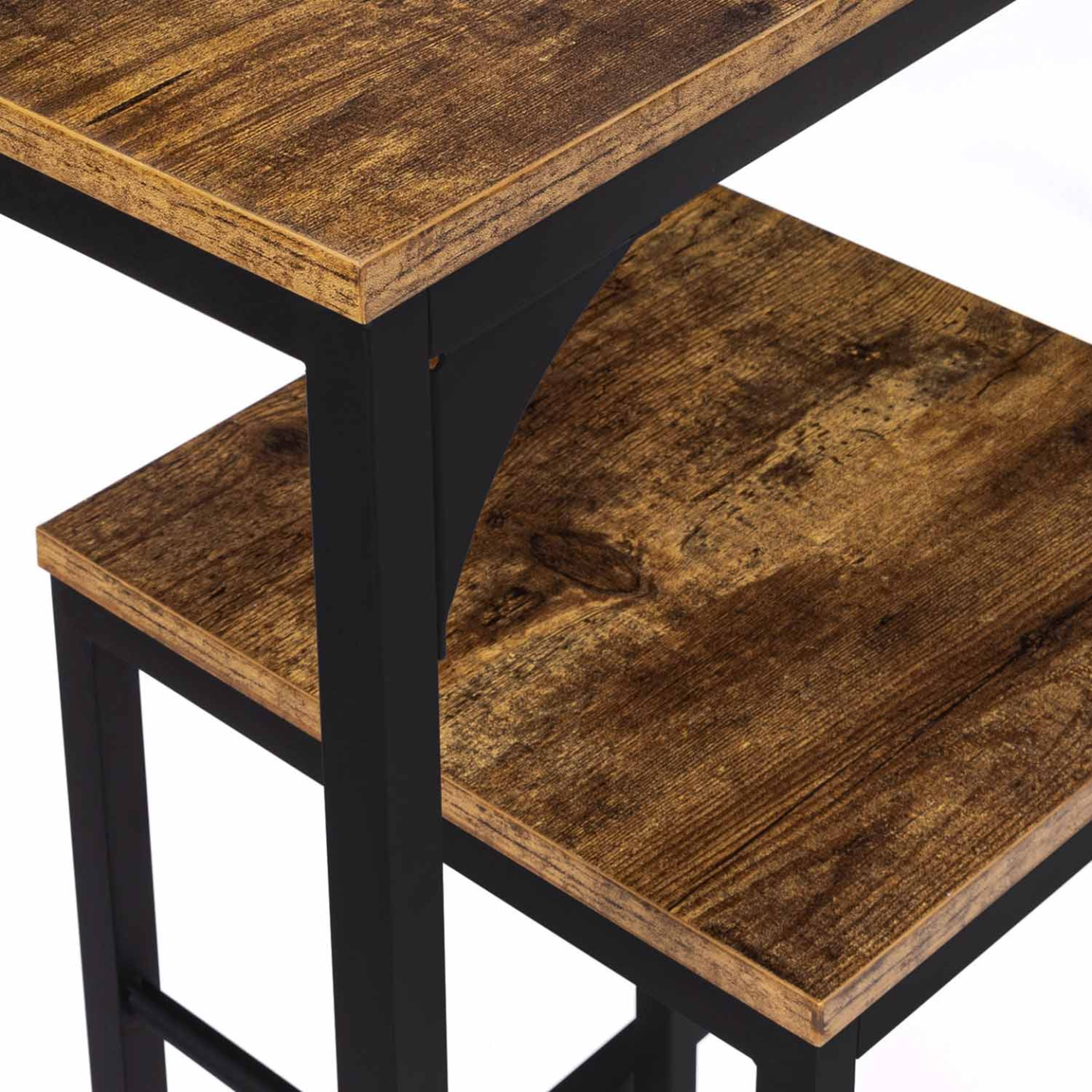 Voir la diapositive 4 : ID MARKET Ensemble table haute de bar dayton 95 cm et 2 tabourets effet vieilli design industriel