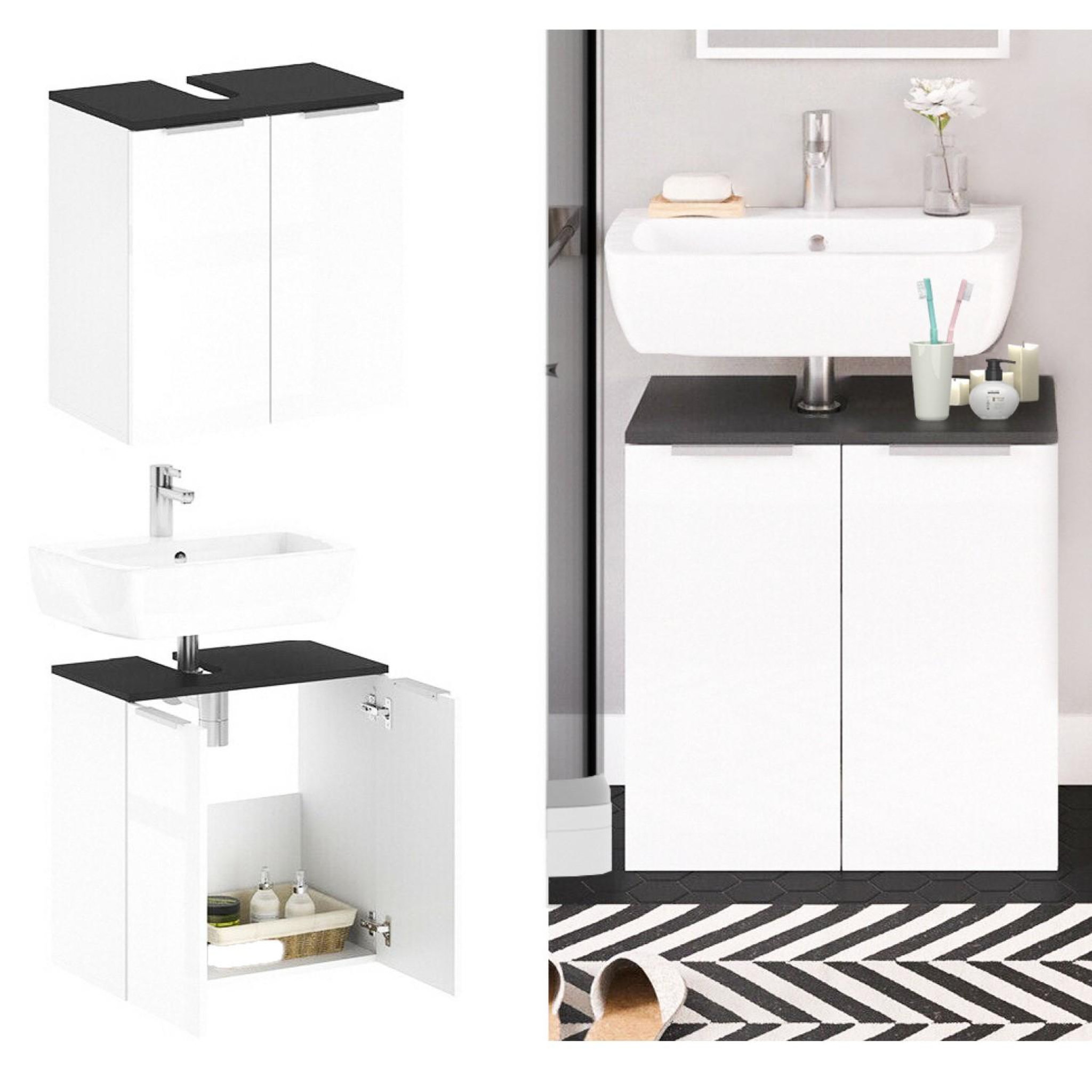 Voir la diapositive 2 : TOILINUX Meuble sous vasque design samy - l. 56 x h. 60 cm - blanc