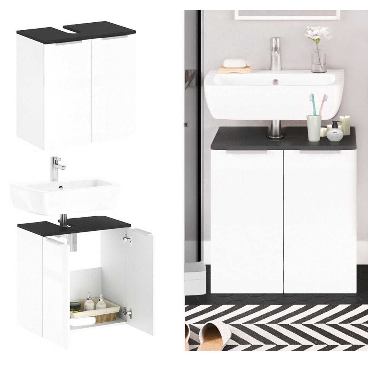 TOILINUX Meuble sous vasque design Samy - L. 56 x H. 60 cm - Blanc