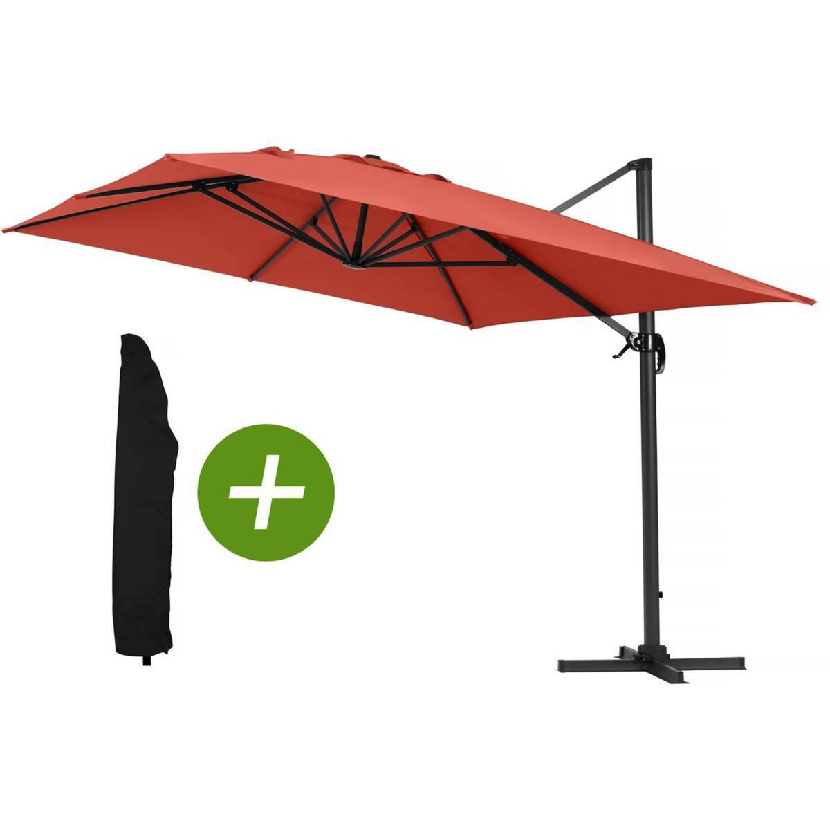 Habitat et Jardin Parasol jardin déporté Alu  Sun 4  - Rectangle- 3 x 4 m - Rouge + Housse de protection
