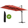 Voir la diapositive 1 : Habitat et Jardin Parasol jardin déporté Alu  Sun 4  - Rectangle- 3 x 4 m - Rouge + Housse de protection
