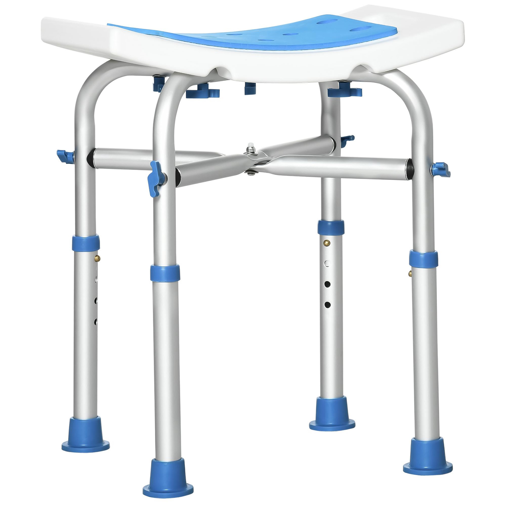 HOMCOM Siège de douche réglable en hauteur tabouret de douche ergonomique pieds antidérapants charge max. 150 Kg alu HDPE blanc bleu