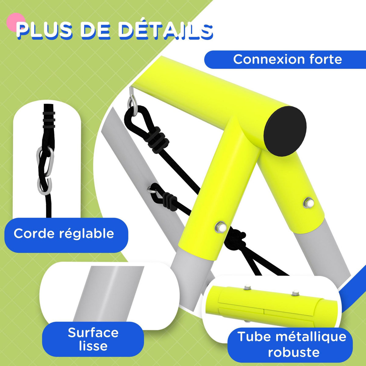 OUTSUNNY Balançoire portique 4 agrès - 2 balançoires, 2 échelles - dim. 2,6L x 1,85l x 1,8H m - métal époxy PE gris vert