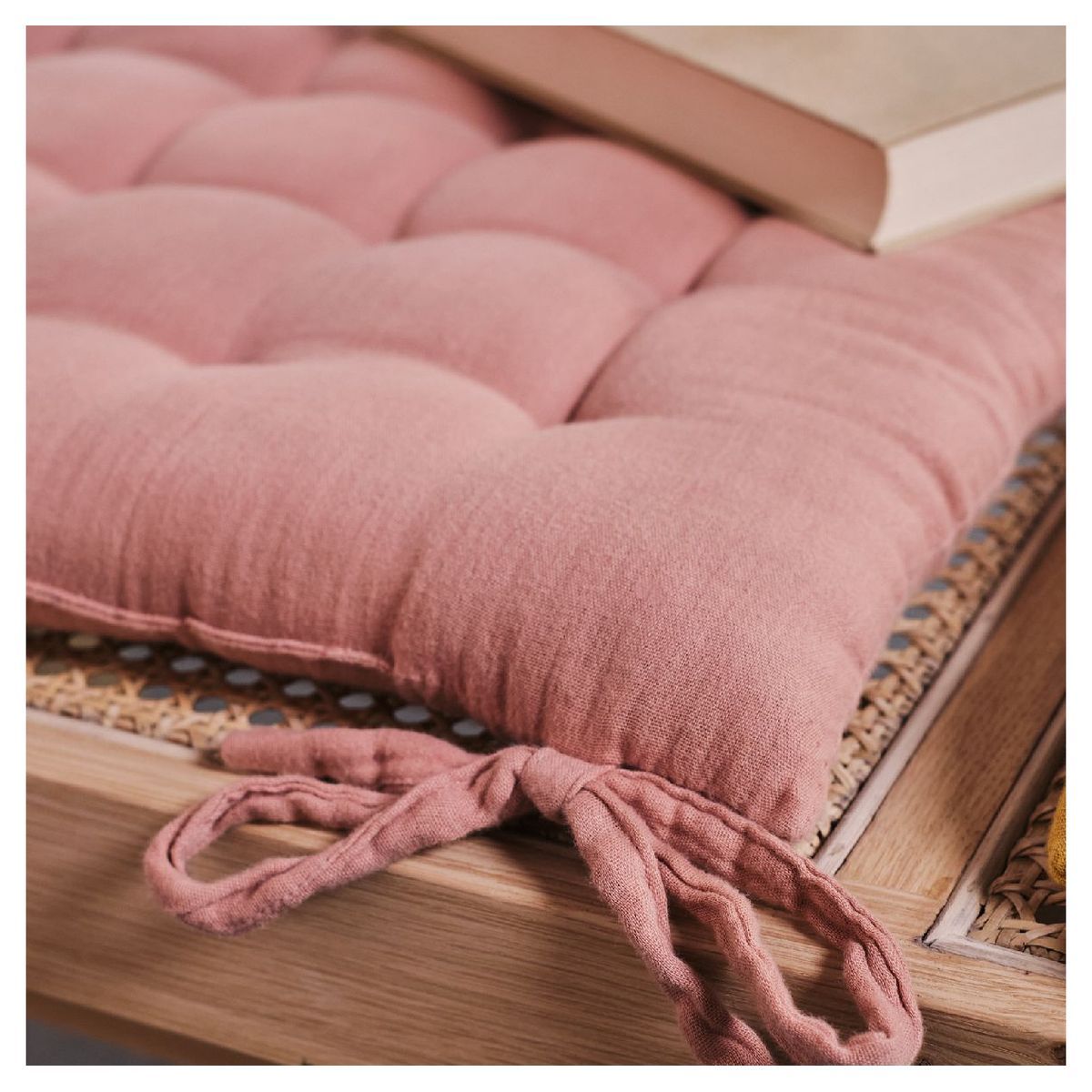 TODAY Galette de chaise unie matelassée en gaze de coton INDIAN FLOWERS