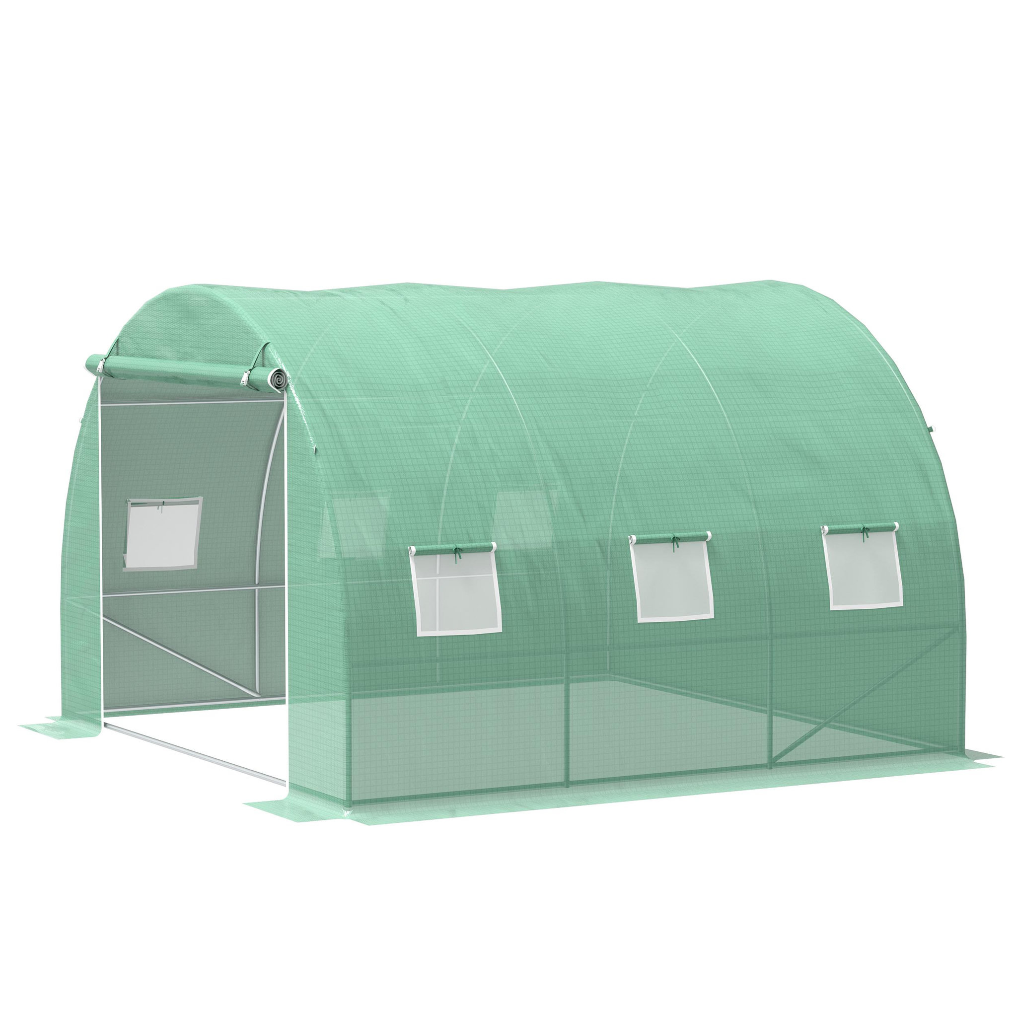 Voir la diapositive 4 : OUTSUNNY Serre tunnel 9 m² dim. 3 x 3 x 2 m - porte enroulable zippée, 6 fenêtres - acier galvanisé pe haute densité vert