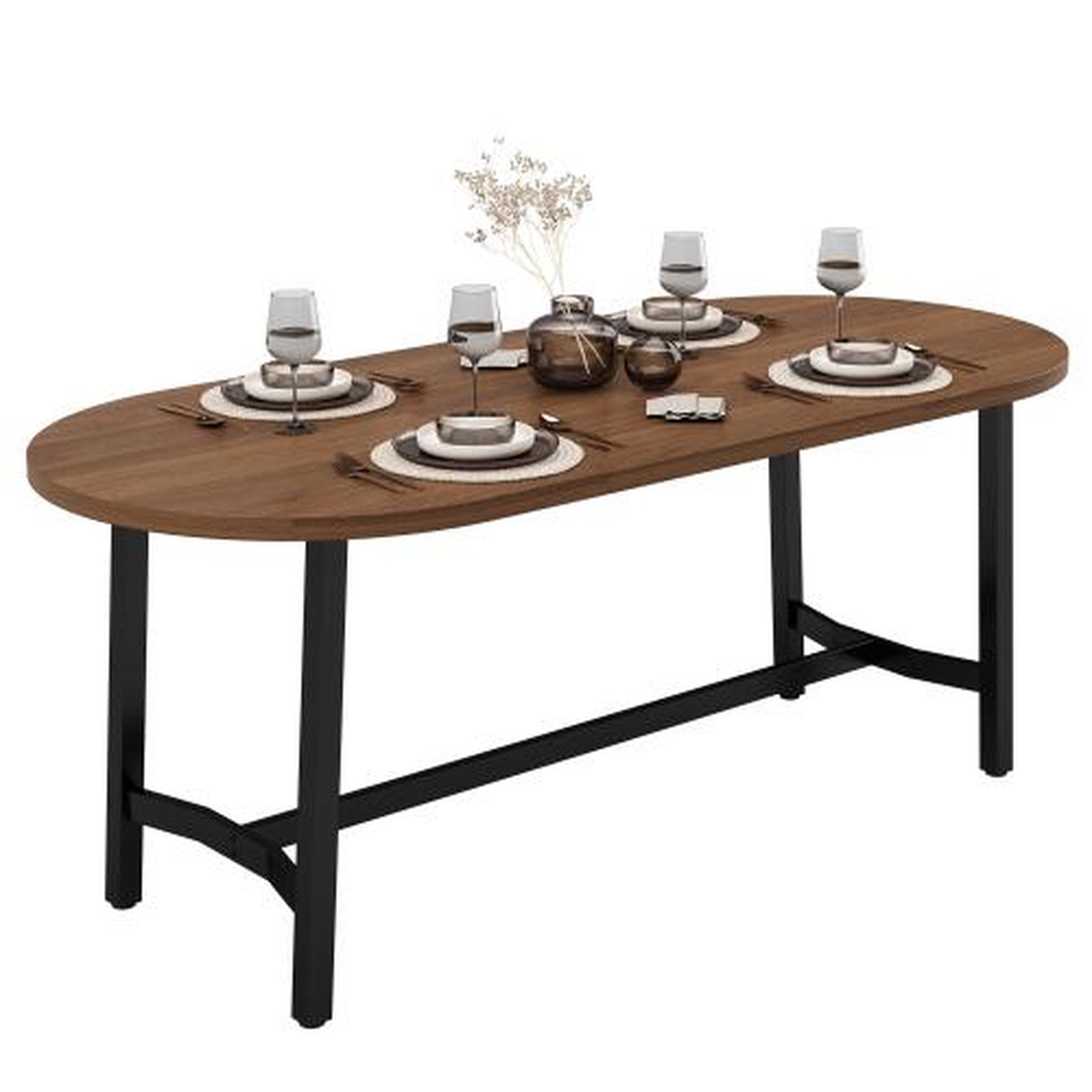 Voir la diapositive 1 : MERAX Table à manger 180x80 cm pour 6-8 personnes avec pieds en métal