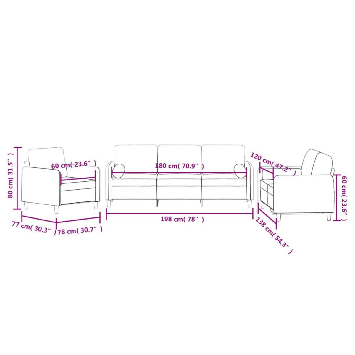 VIDAXL Ensemble de canapes 3 pcs avec coussins rose velours