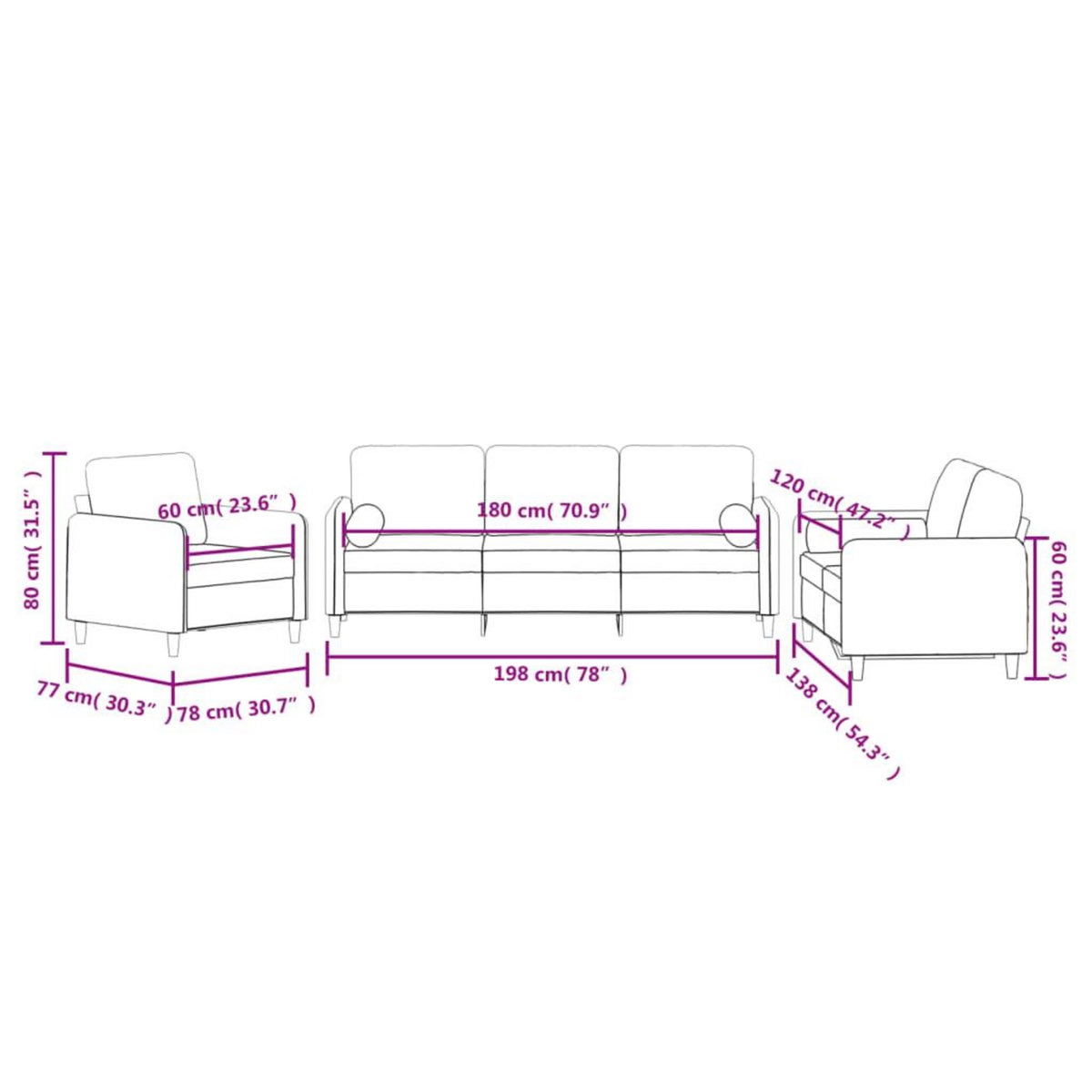 VIDAXL Ensemble de canapes 3 pcs avec coussins rose velours