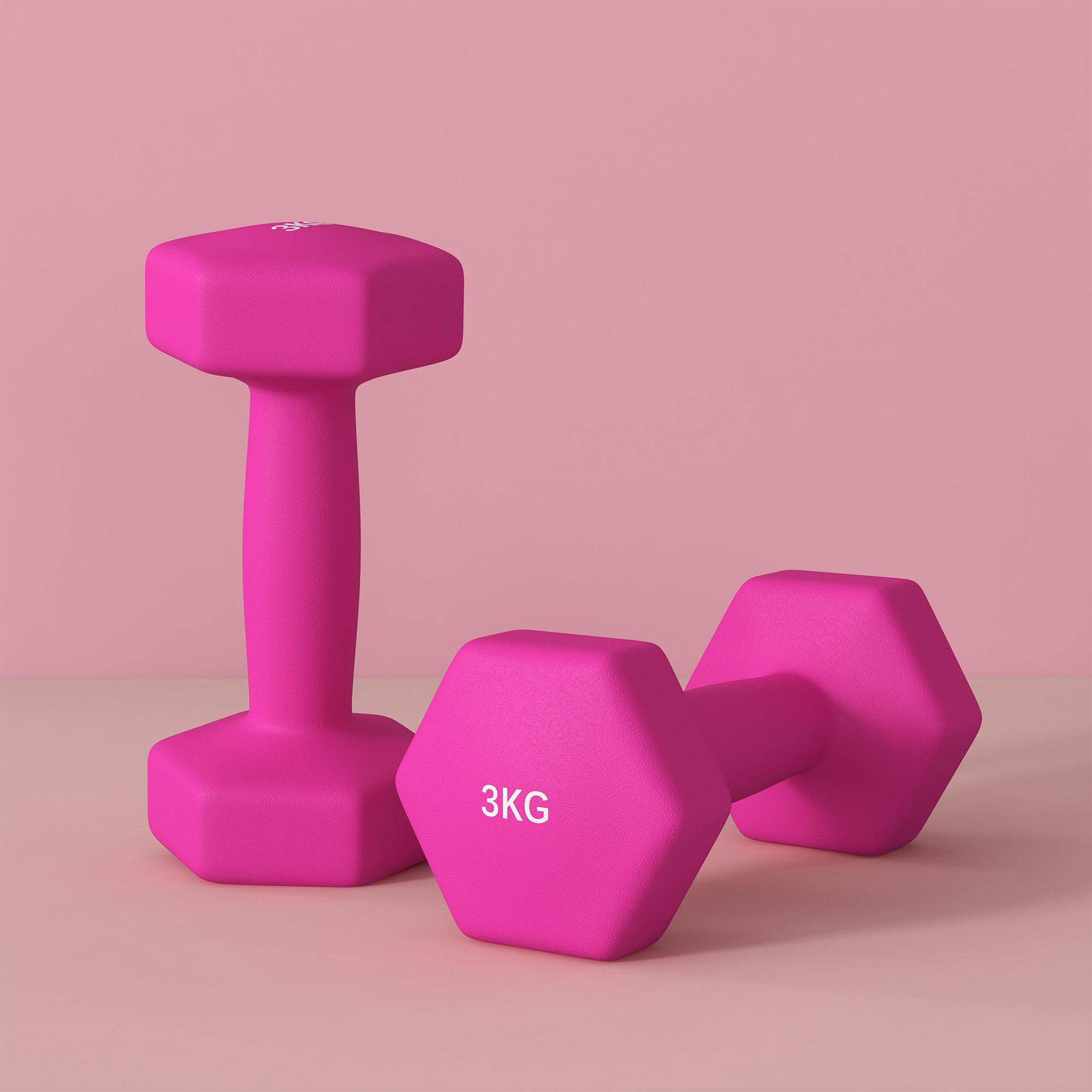 Voir la diapositive 2 : HOMCOM Lot de 2 haltères hexagonales 2 x 3 kg - poignée antidérapante - métal pvc rose