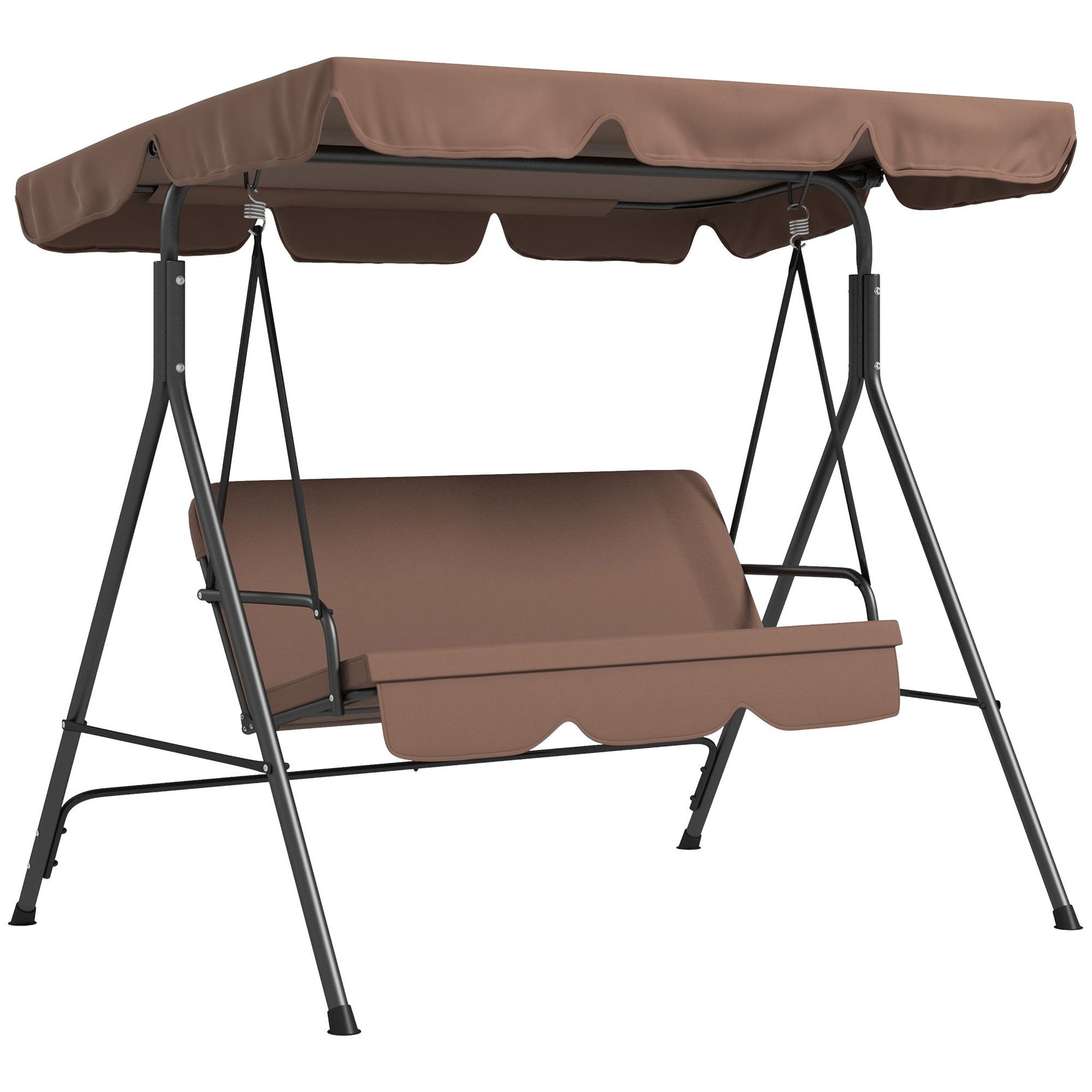 Voir la diapositive 1 : OUTSUNNY Balancelle de jardin 3 places toit réglable coussins assise dossier acier polyester marron