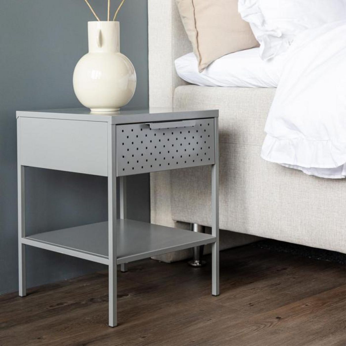 Paris Prix Table de Chevet en Métal  Sacramento  52cm Gris Clair