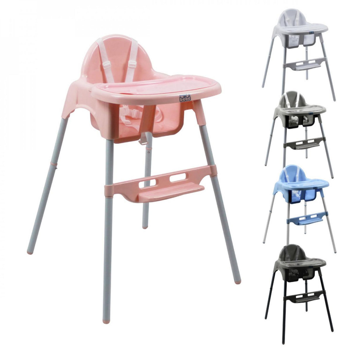 Monsieur Bébé Chaise haute bébé réglable hauteur et tablette