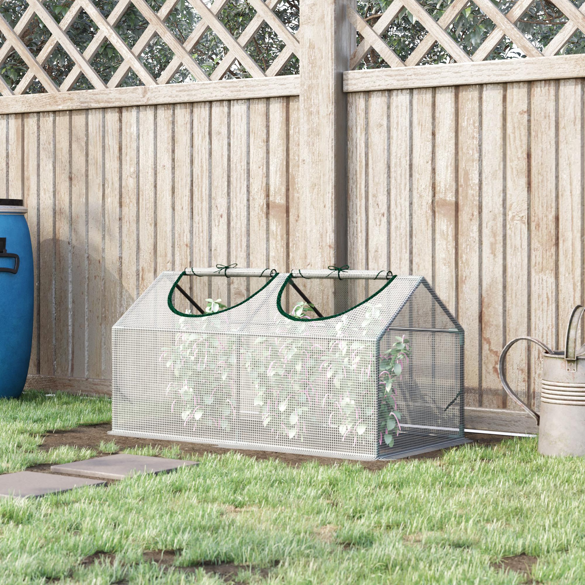 Voir la diapositive 2 : OUTSUNNY Mini serre de jardin serre à tomates 120 x 60 x 60 cm 2 fenêtres zippées enroulables acier thermolaqué pe haute densité blanc