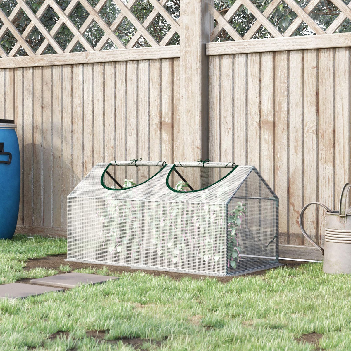 OUTSUNNY Mini serre de jardin serre à tomates 120 x 60 x 60 cm 2 fenêtres zippées enroulables acier thermolaqué PE haute densité blanc