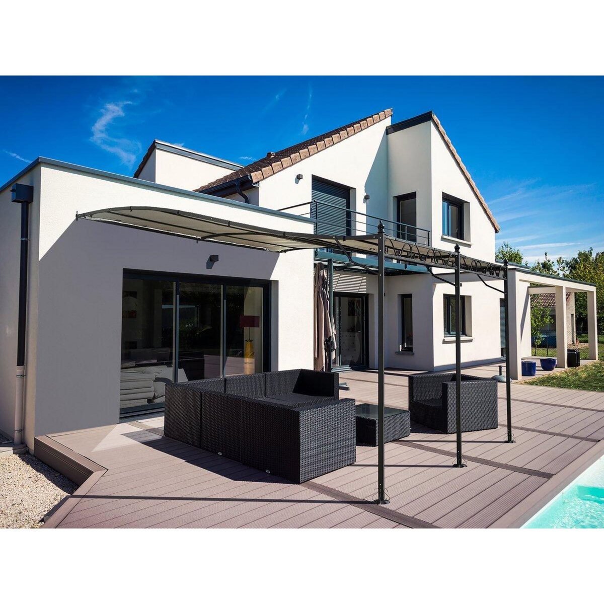 Habitat et Jardin Pergola tonnelle adossée en métal - 3 x 4 m - Beige