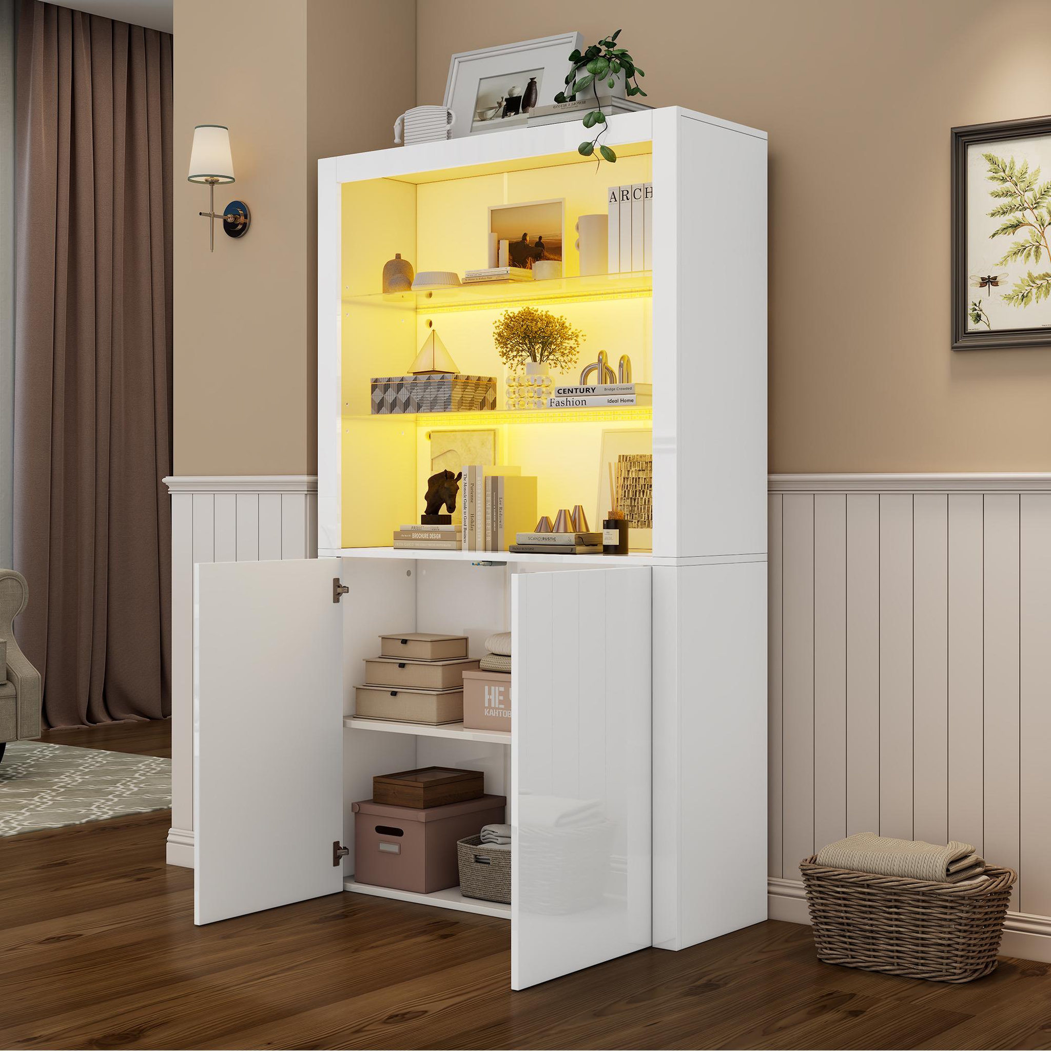 Voir la diapositive 5 : MERAX Vitrine blanc 2 étagères led - 100x170 cm mdf