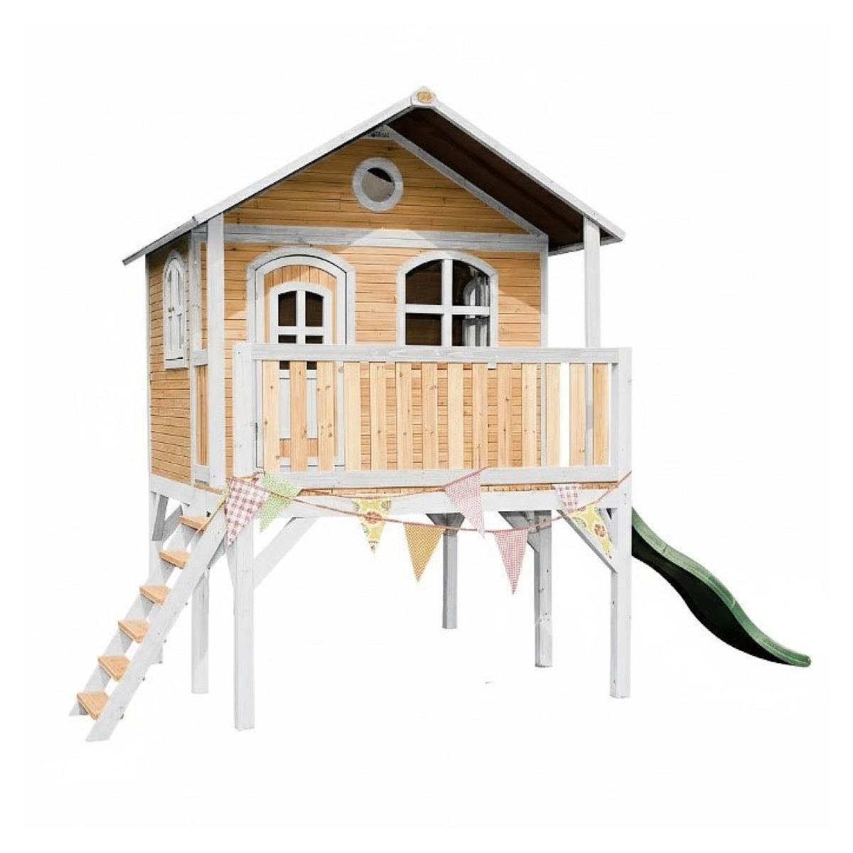 Axi House Maisonnette Sophie marron-blanc toboggan vert