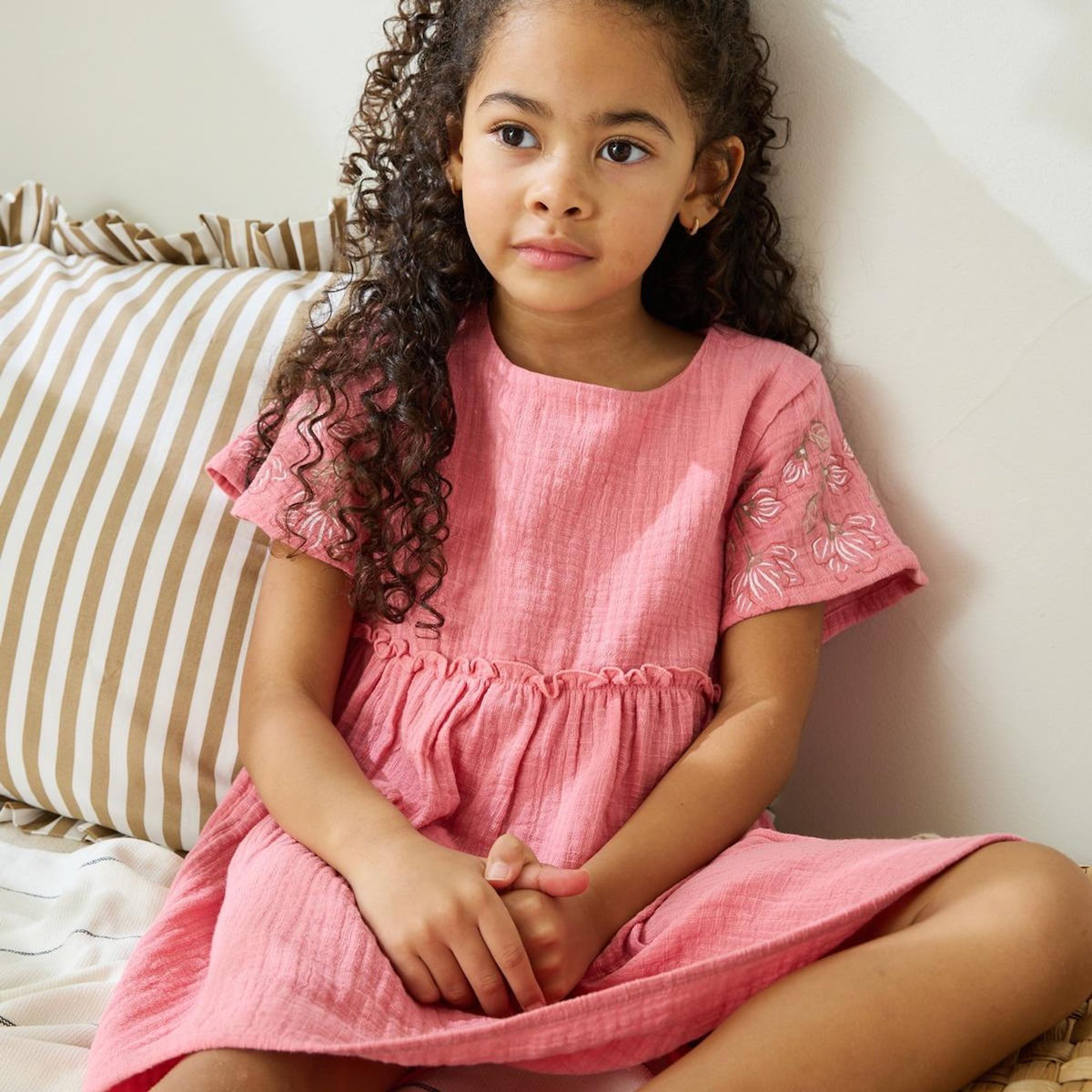 Petit Béguin Robe enfant en gaze de coton + chouchou Anaelle