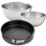 ZENKER Lot comprenant 1 Moule à manqué 30 cm, 1 spatule Zenker et 2 bols à mixer en inox Fackelmann