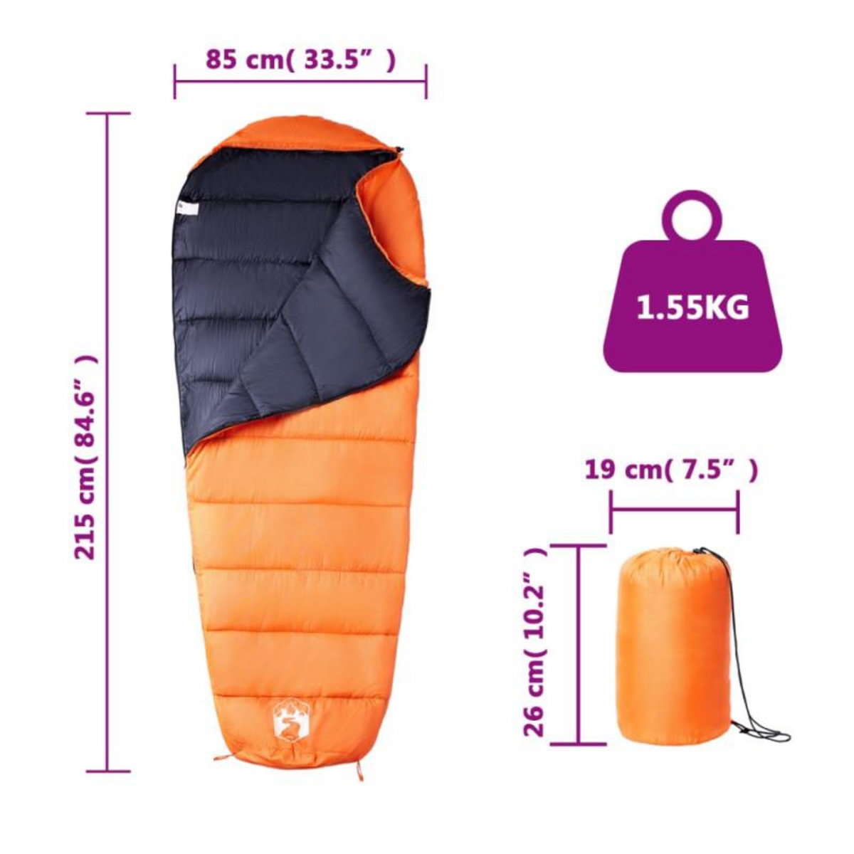 VIDAXL Sac de couchage momie pour adultes camping 3 saisons