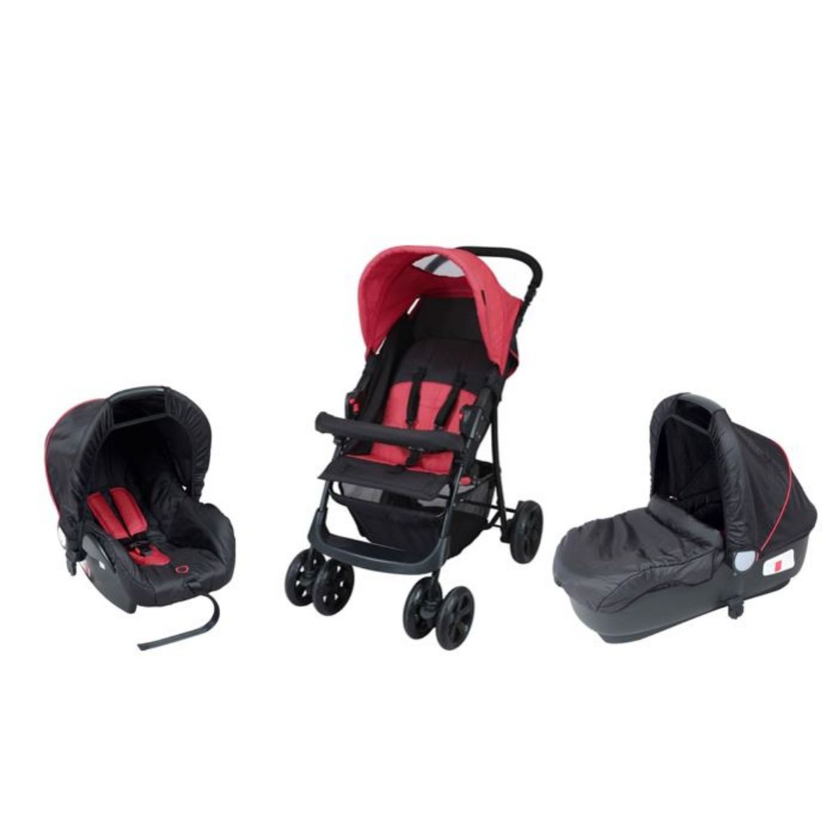 BAMBISOL Poussette combinée trio 4 roues noire et rouge