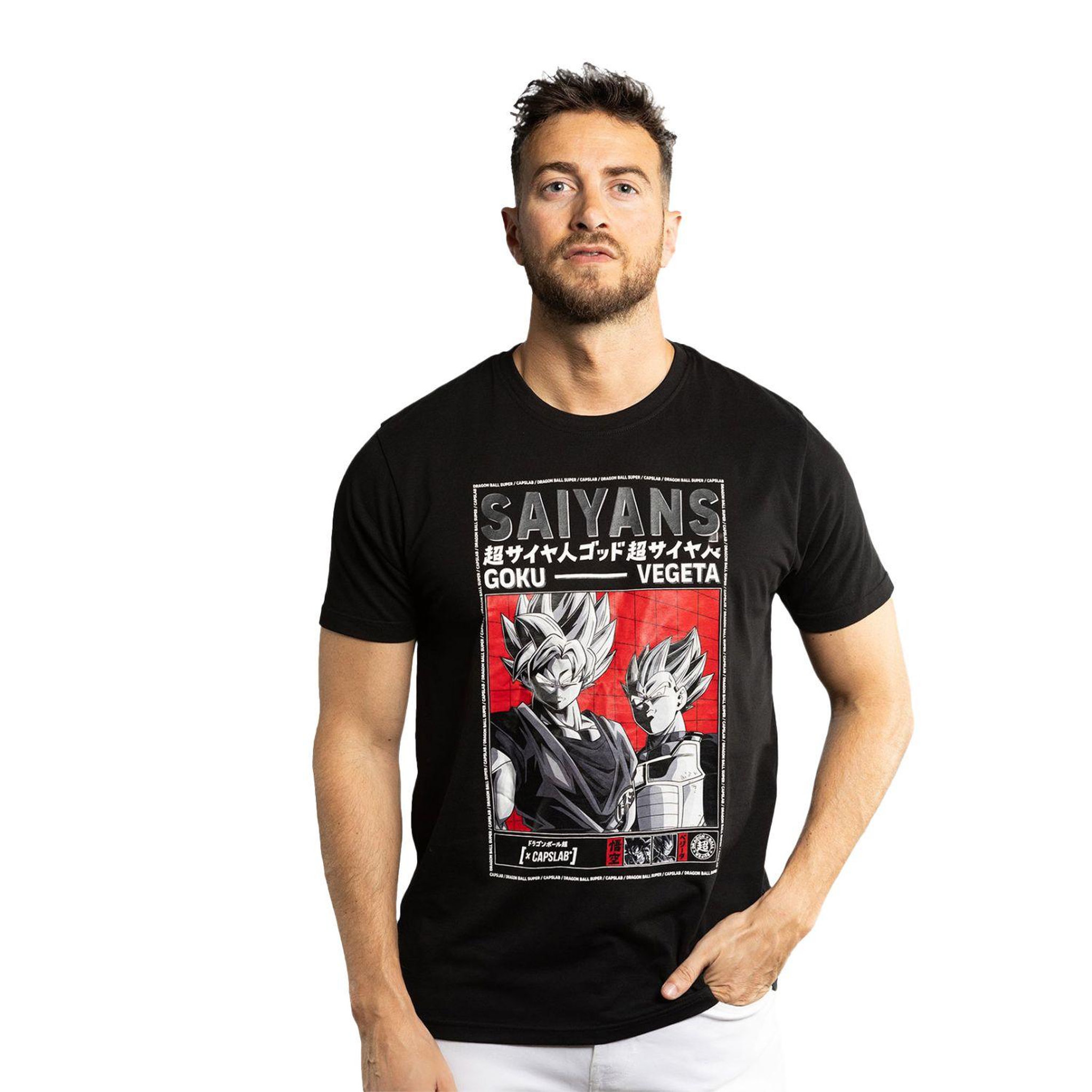 CAPSLAB T-shirt homme regular fit avec print dragon ball super saiyans. Coloris disponibles : Noir