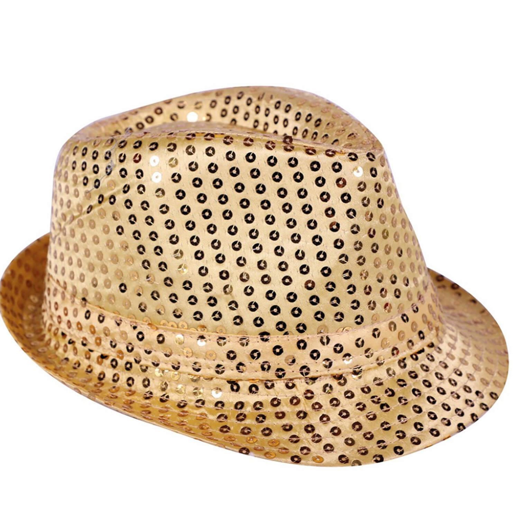 EURO CARNAVALES Chapeau Fedora à sequins or - Adulte