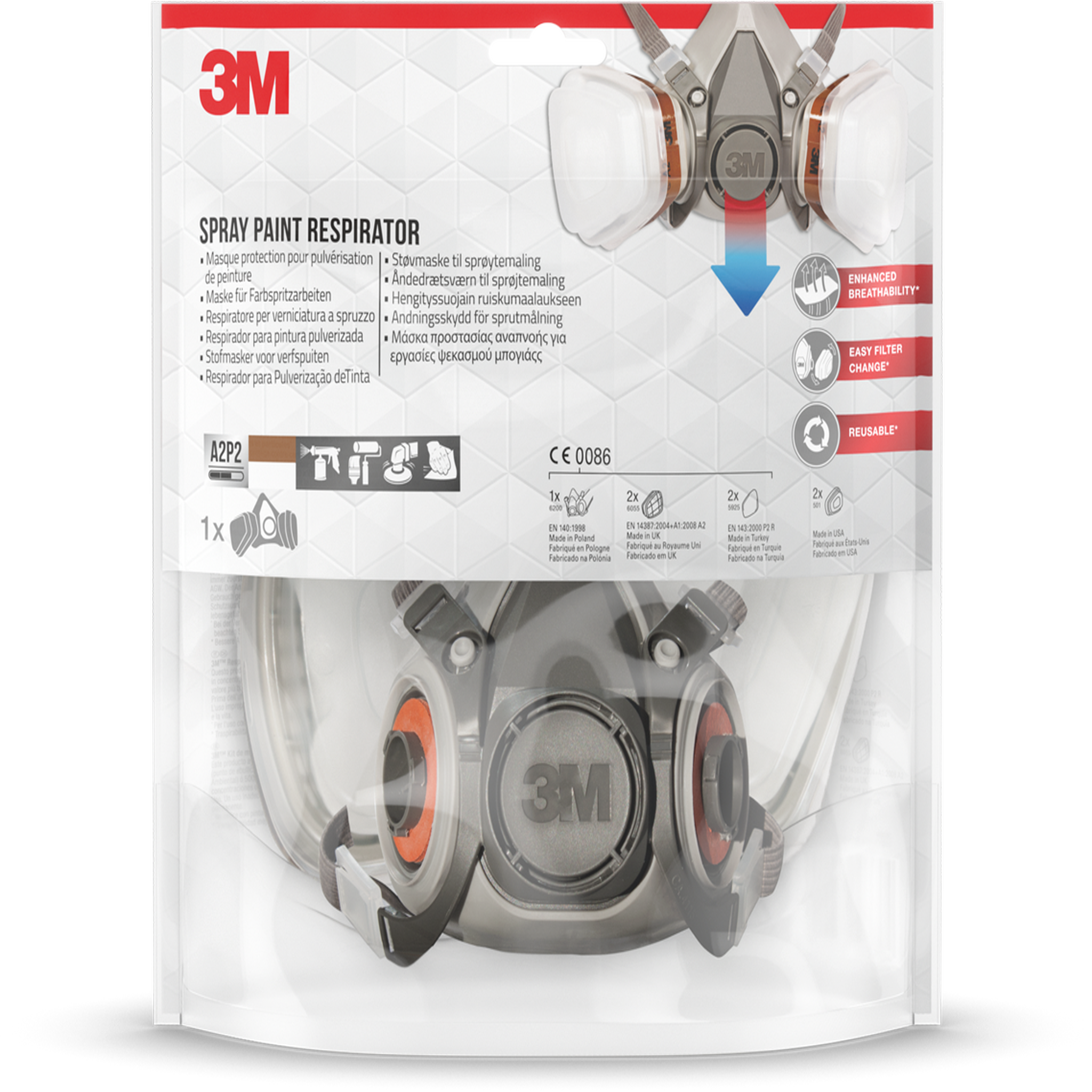 3M Masque de protection à cartouche peinture et vernis A2P2 3M
