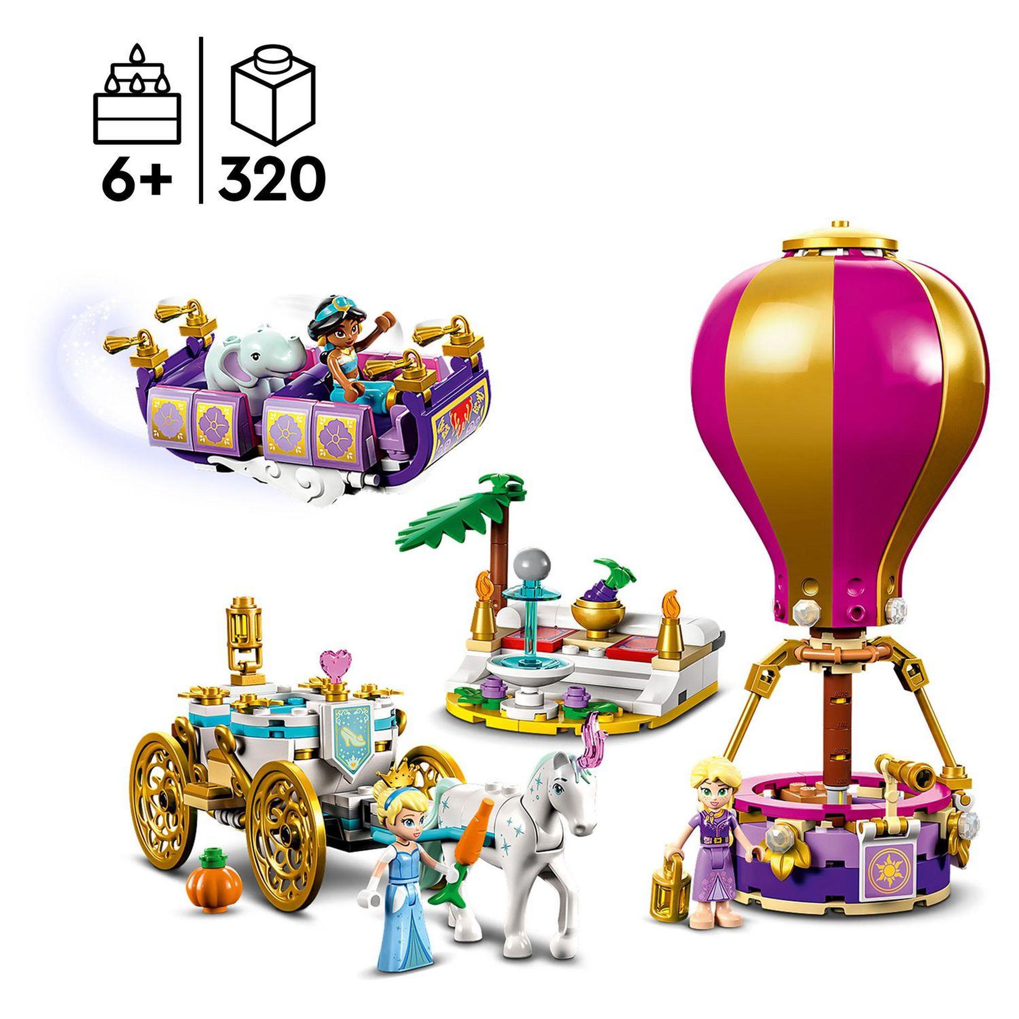 Voir la diapositive 4 : LEGO Disney Princess 43216 Le voyage enchanté des princesses, Jouet avec Mini-Poupées Cendrillon, Jasmine, Raiponce avec Cheval, Tapis volant