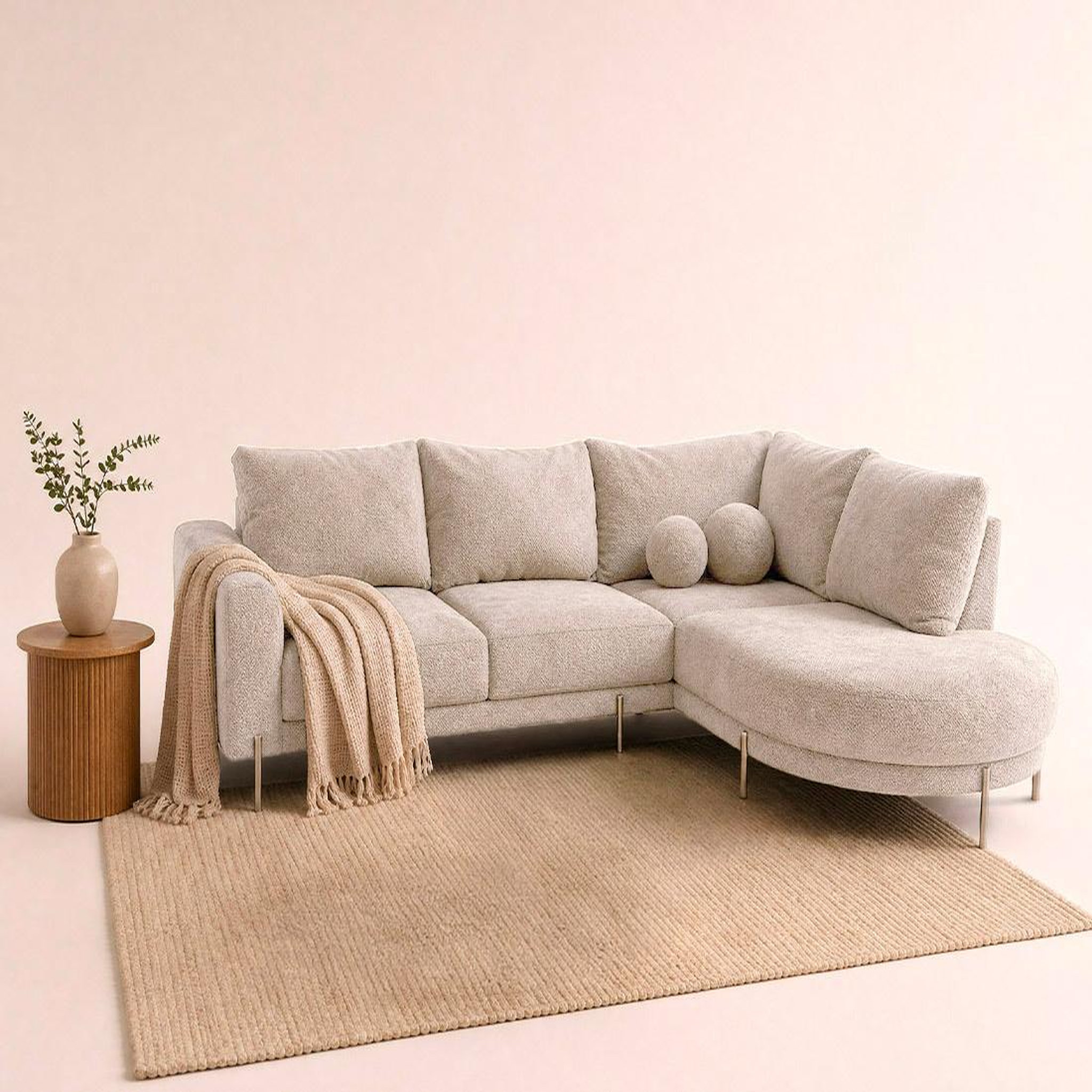 Voir la diapositive 2 : BEST MOBILIER Gabin - canapé d'angle droit 5 places en velours texturé