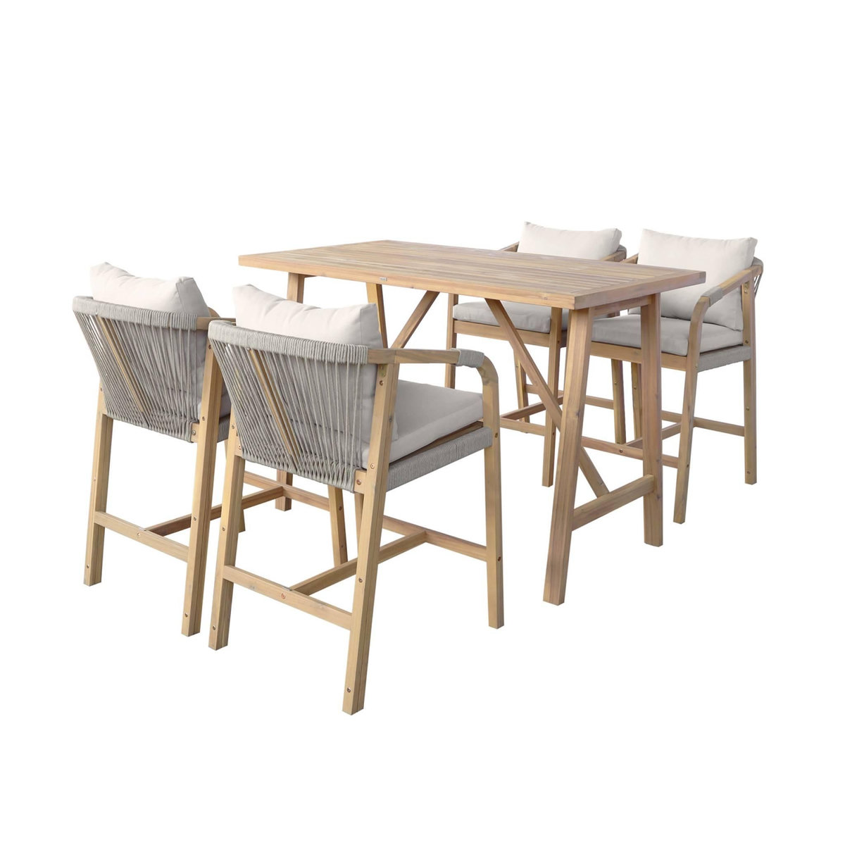 SWEEEK Table haute de jardin bois d'acacia + 4 assises Paloma et Zahara naturel 150 x 81 x 100 cm