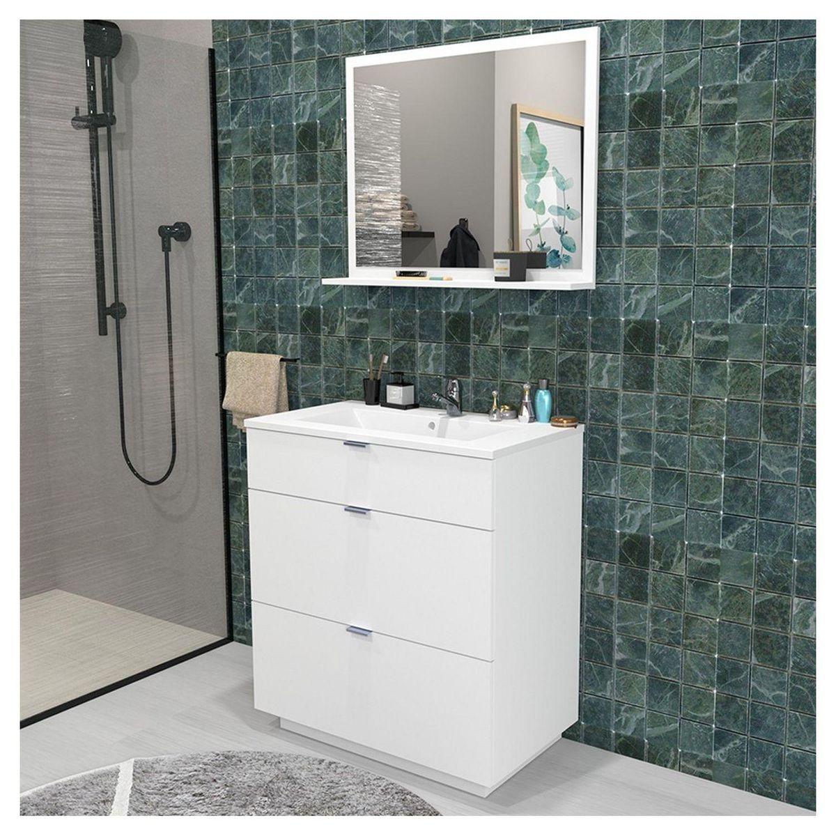 Ensemble de salle de bain meuble sous vasque 3 tiroirs + vasque + miroir FARO