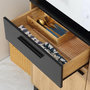 Voir la diapositive 4 : HOMCOM Buffet haut multi-rangement 3 portes tiroir 5 niches bicolore aspect bois clair noir