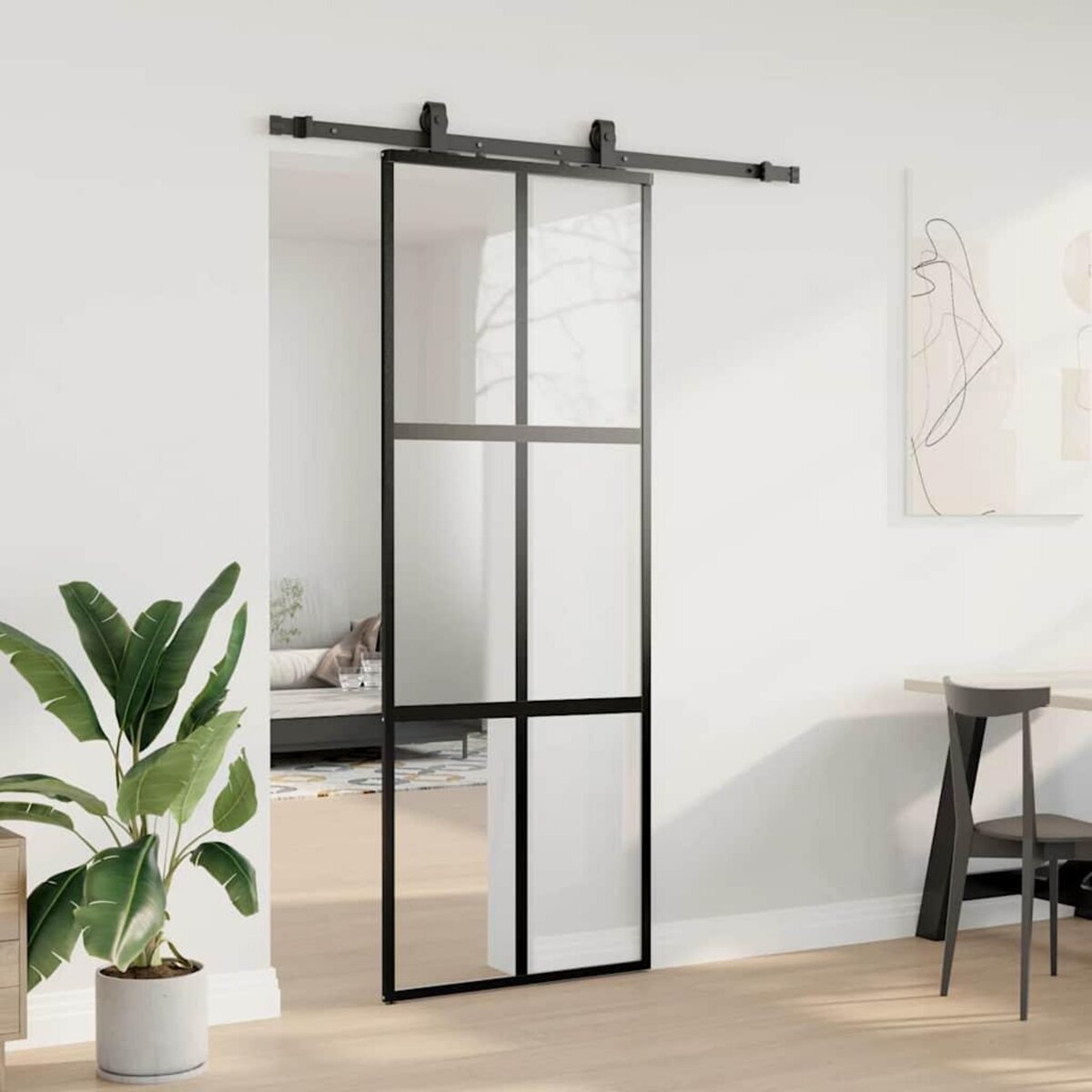 VIDAXL Porte coulissante kit quincaillerie noir 76x205 cm verre trempe