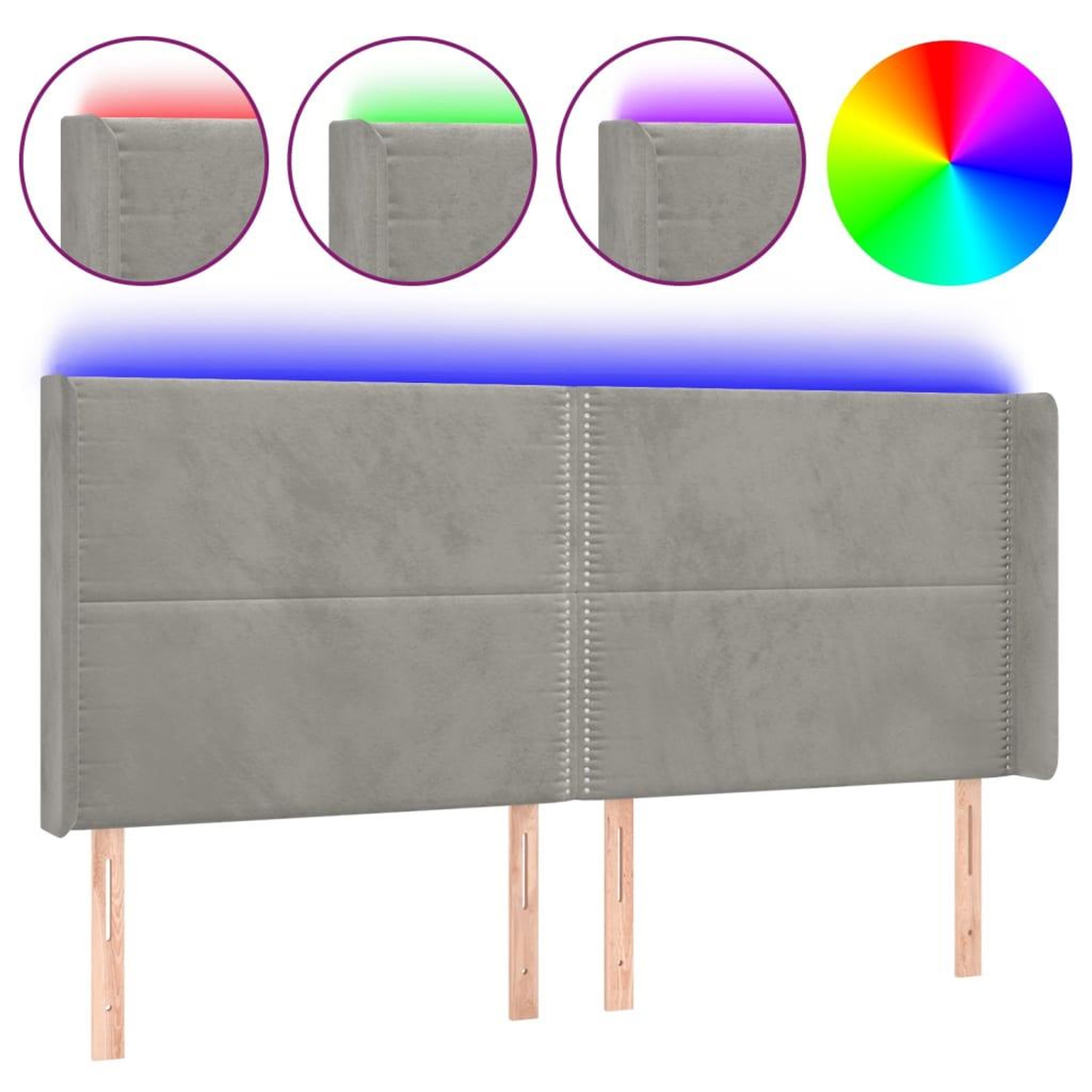 Voir la diapositive 2 : VIDAXL Tete de lit a LED Gris clair 183x16x118/128 cm Velours