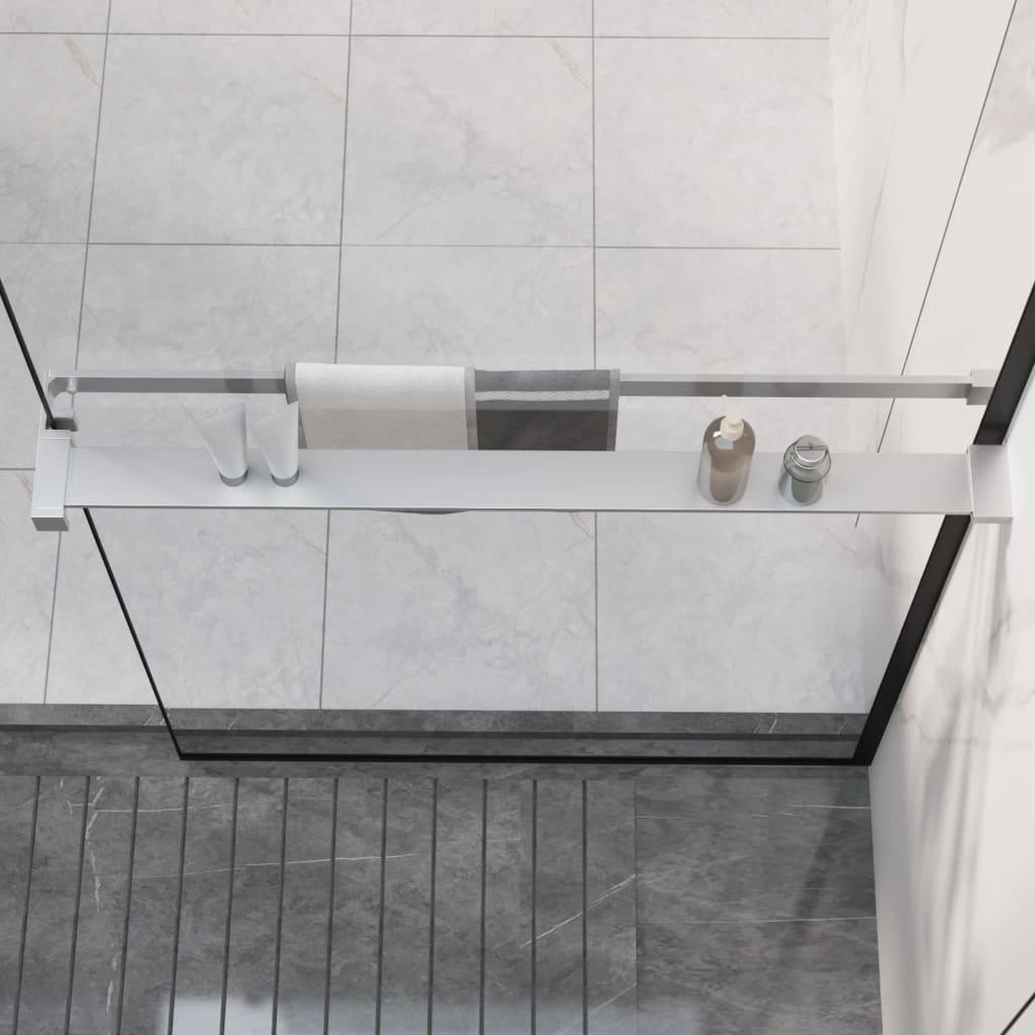 Voir la diapositive 1 : VIDAXL Etagere de douche paroi de douche a l'italienne Chrome 80 cm
