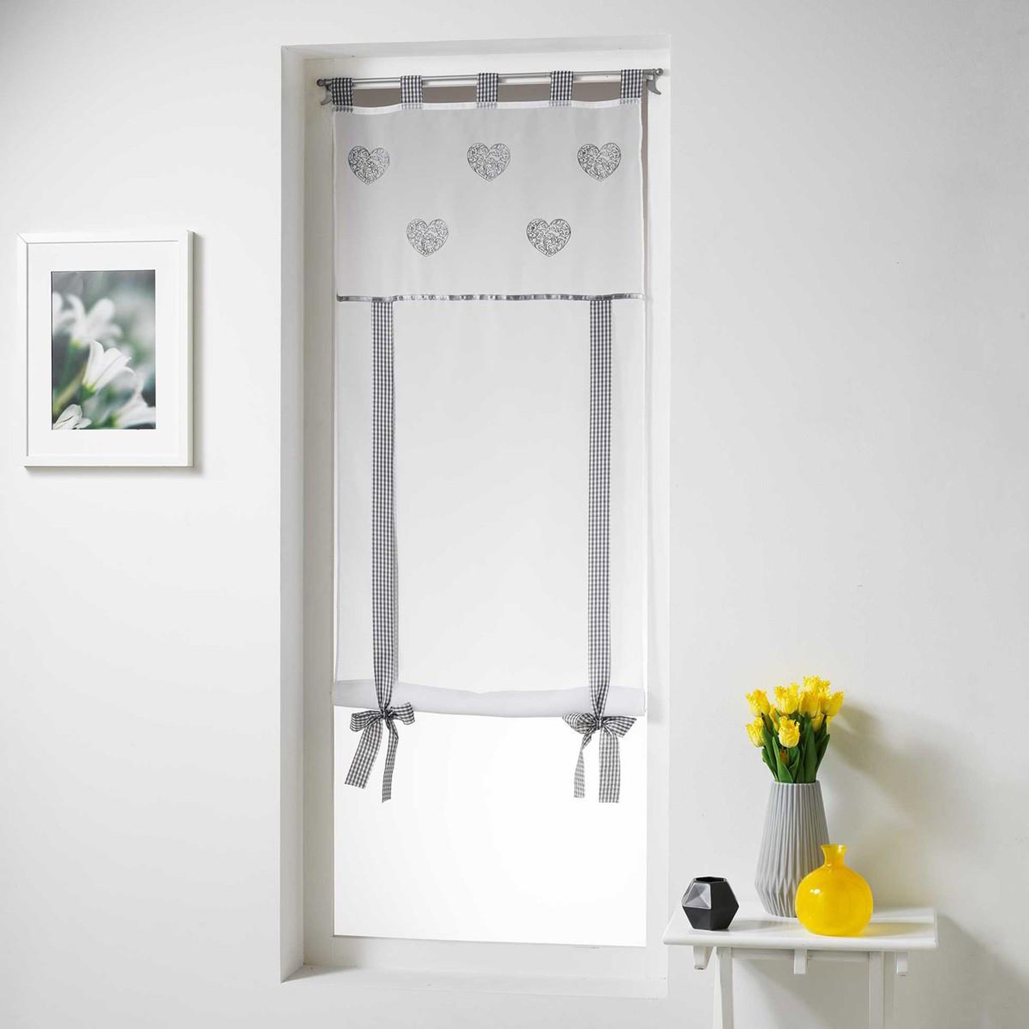 Douceur d'Intérieur Store voilage brodé  cory  60x150cm gris