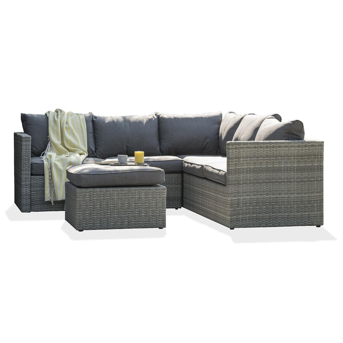 DCB GARDEN Salon bas de jardin - 5 places - résine tressée - gris - BONHEUR