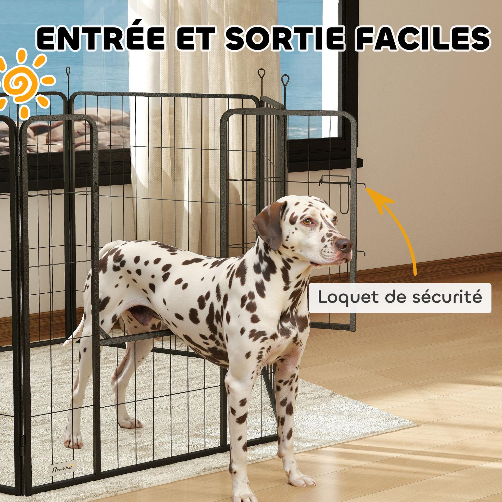 Voir la diapositive 5 : PAWHUT Parc enclos chien modulable pliable 6 panneaux h.100cm porte verrouillable acier époxy anthracite
