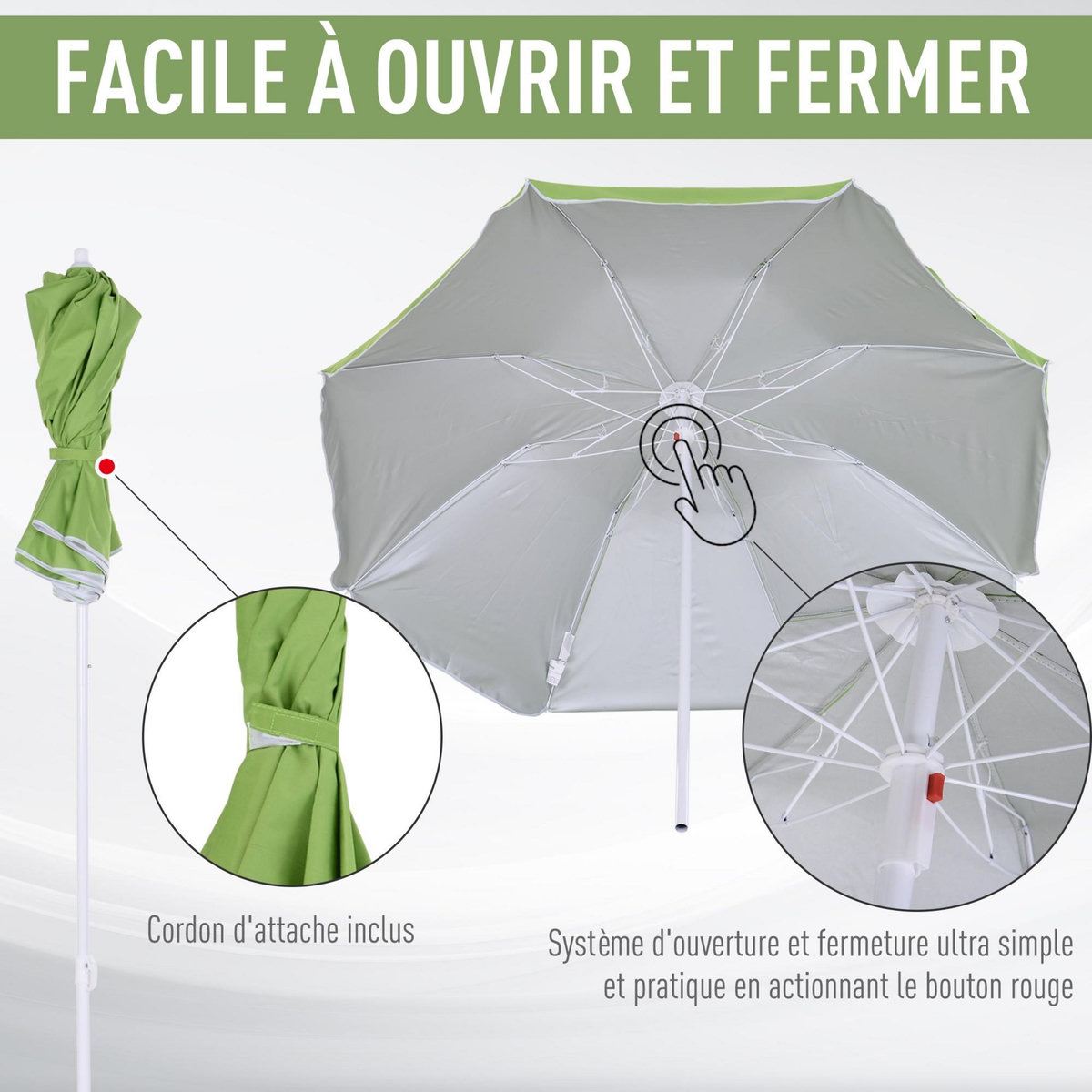 OUTSUNNY Parasol inclinable octogonal de plage Ø 150 cm tissu polyester haute densité anti-UV mât démontable sac de transport inclus vert