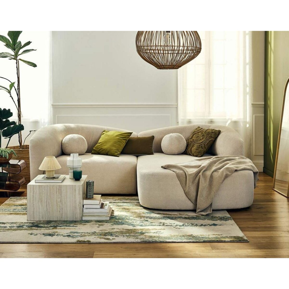 LISA DESIGN Charles - canapé d'angle droit 4 places en velours texturé